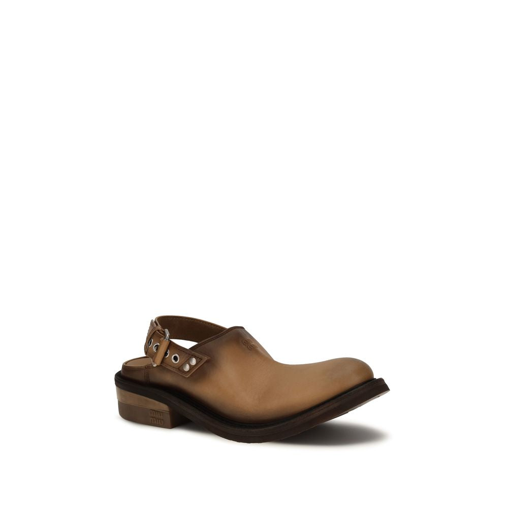 Miu Miu Brown Calf Leather Bos Taurus Mules Curated Luxury Accessories by Orvyn