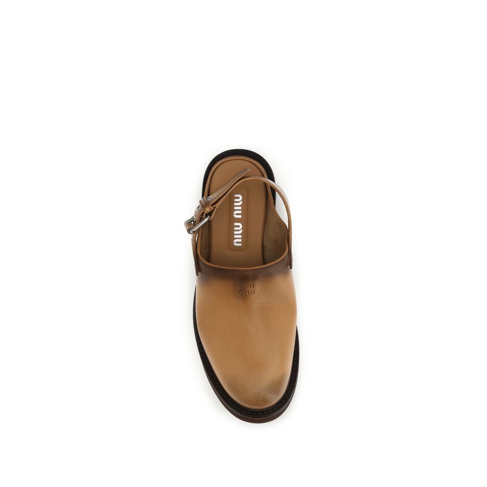 Miu Miu Brown Calf Leather Bos Taurus Mules Curated Luxury Accessories by Orvyn