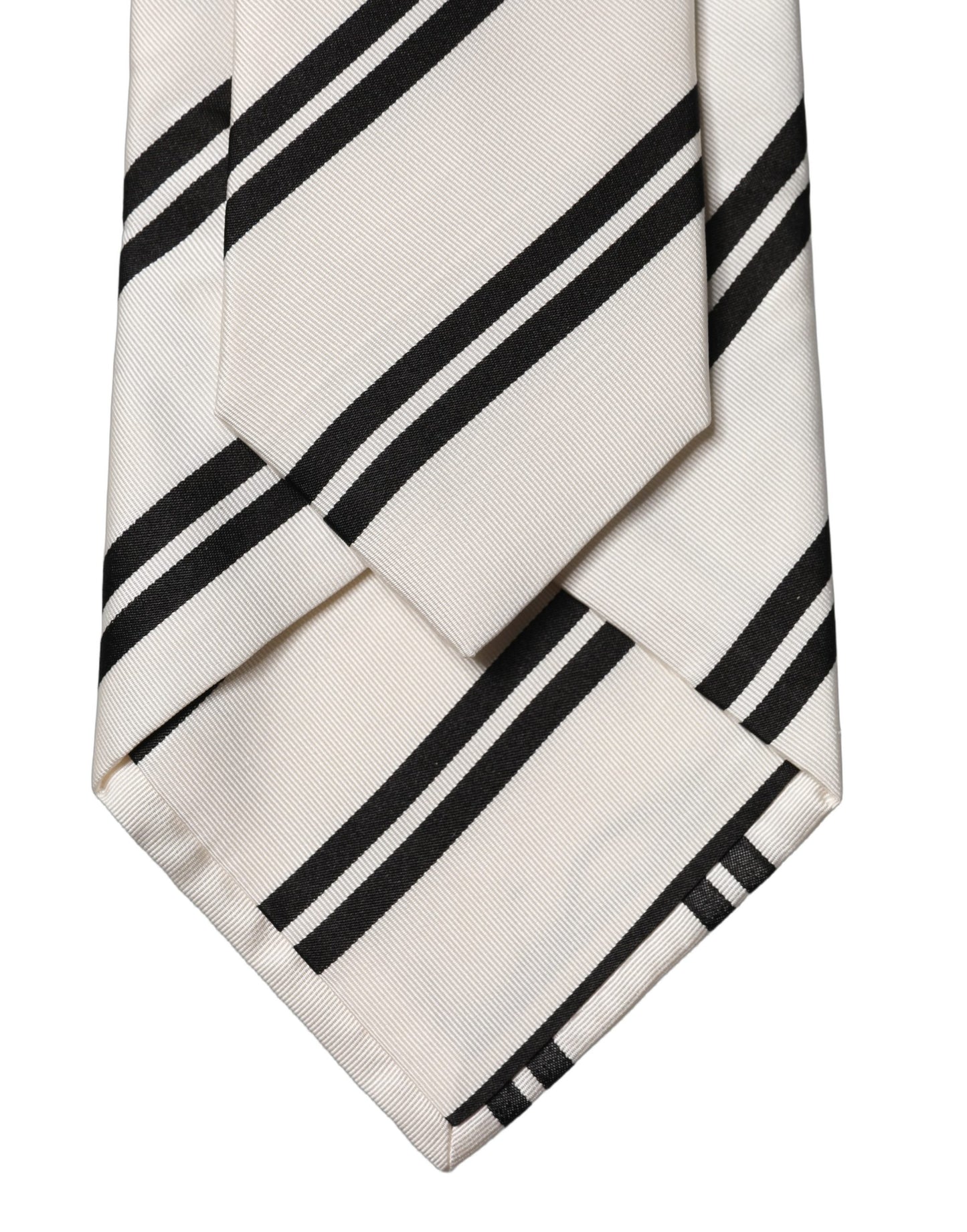 Dolce & Gabbana White Black Stripes Silk Adjustable Women Necktie Tie Curated Luxury Accessories by Orvyn
