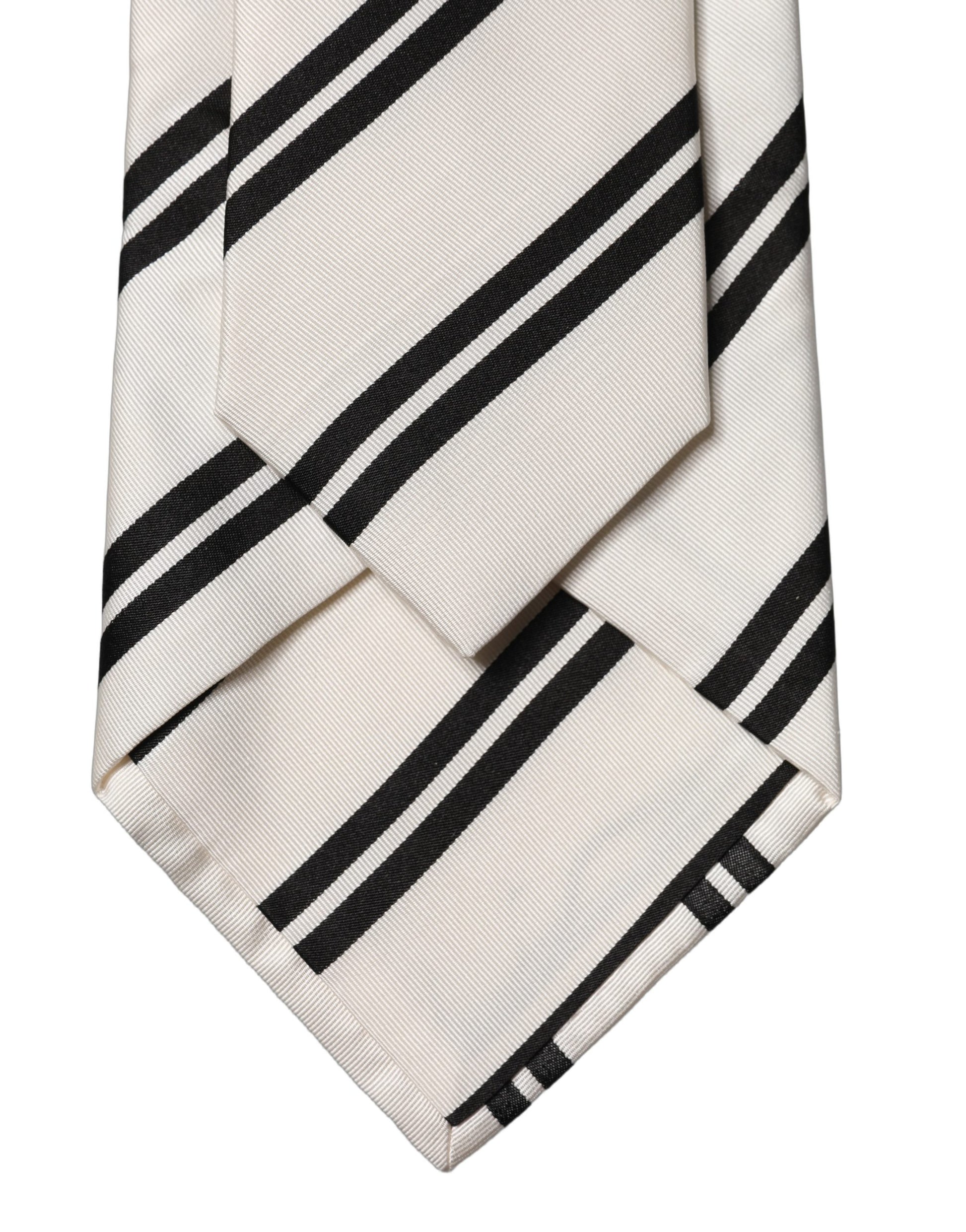 Dolce & Gabbana White Black Stripes Silk Adjustable Women Necktie Tie Curated Luxury Accessories by Orvyn