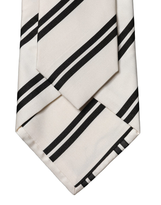 Dolce & Gabbana White Black Stripes Silk Adjustable Women Necktie Tie Curated Luxury Accessories by Orvyn
