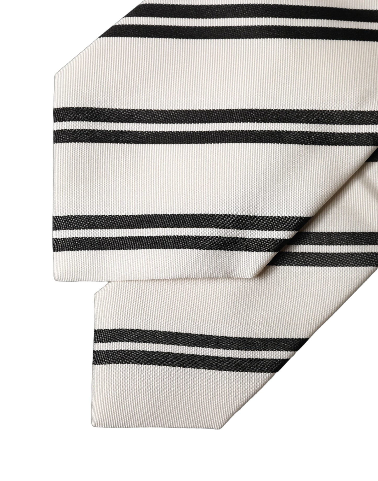 Dolce & Gabbana White Black Stripes Silk Adjustable Women Necktie Tie Curated Luxury Accessories by Orvyn