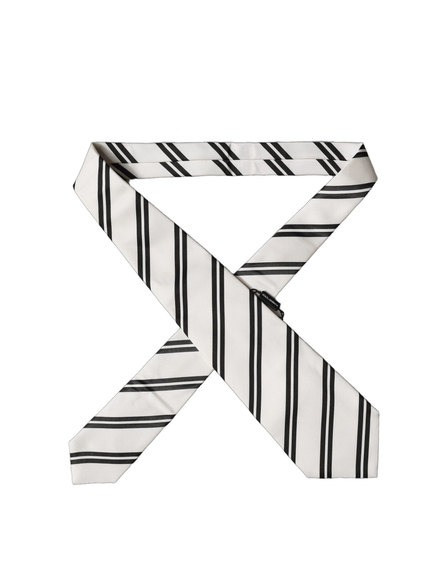 Dolce & Gabbana White Black Stripes Silk Adjustable Women Necktie Tie Curated Luxury Accessories by Orvyn