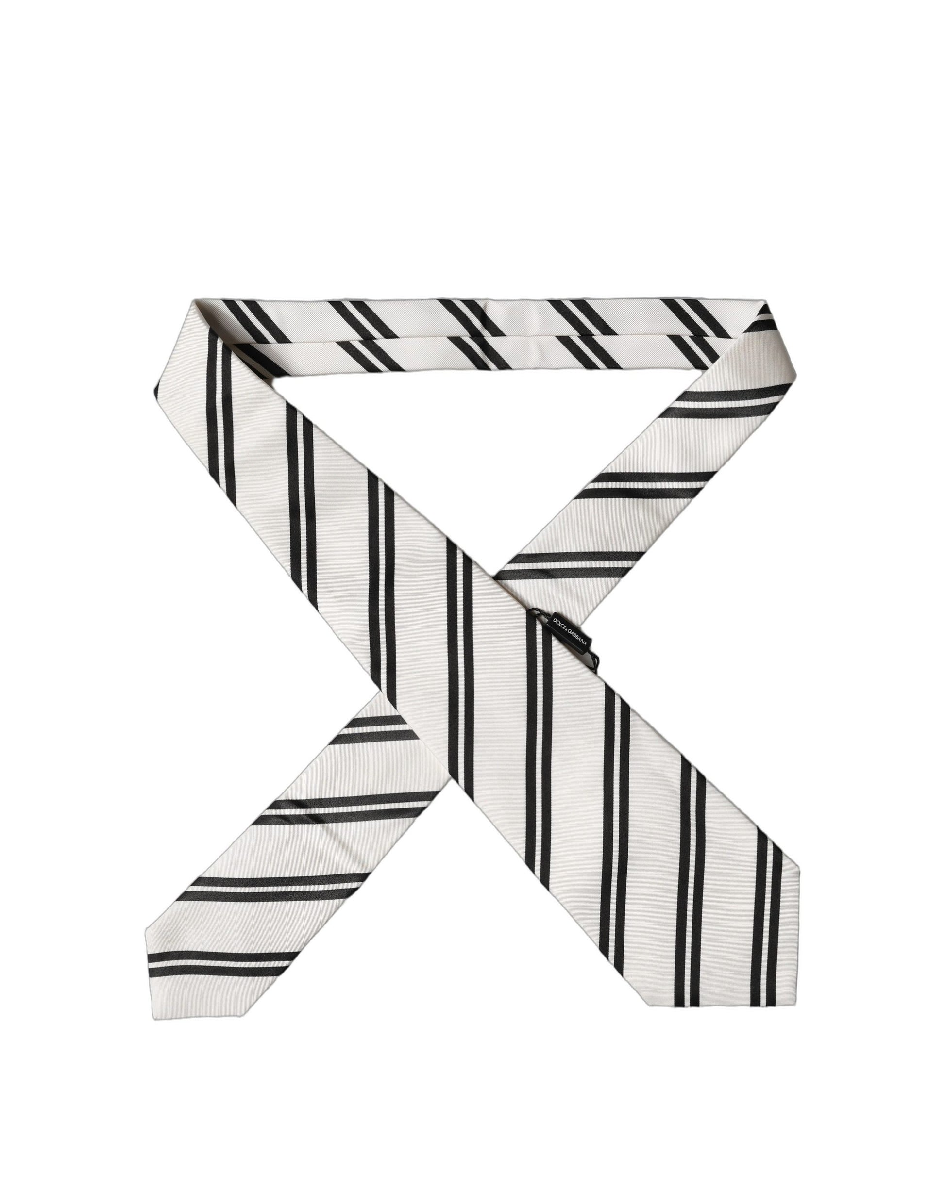 Dolce & Gabbana White Black Stripes Silk Adjustable Women Necktie Tie Curated Luxury Accessories by Orvyn