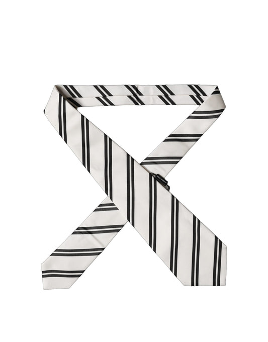Dolce & Gabbana White Black Stripes Silk Adjustable Women Necktie Tie Curated Luxury Accessories by Orvyn