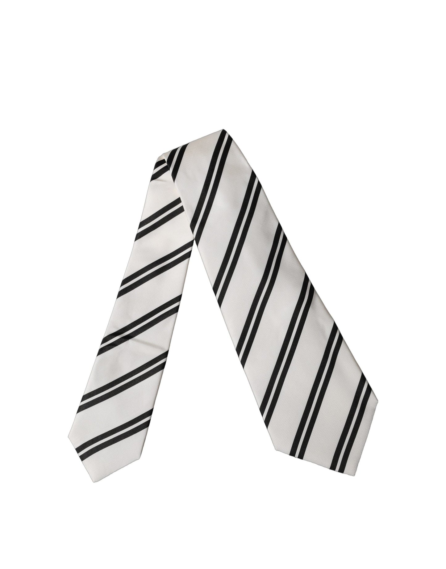 Dolce & Gabbana White Black Stripes Silk Adjustable Women Necktie Tie Curated Luxury Accessories by Orvyn