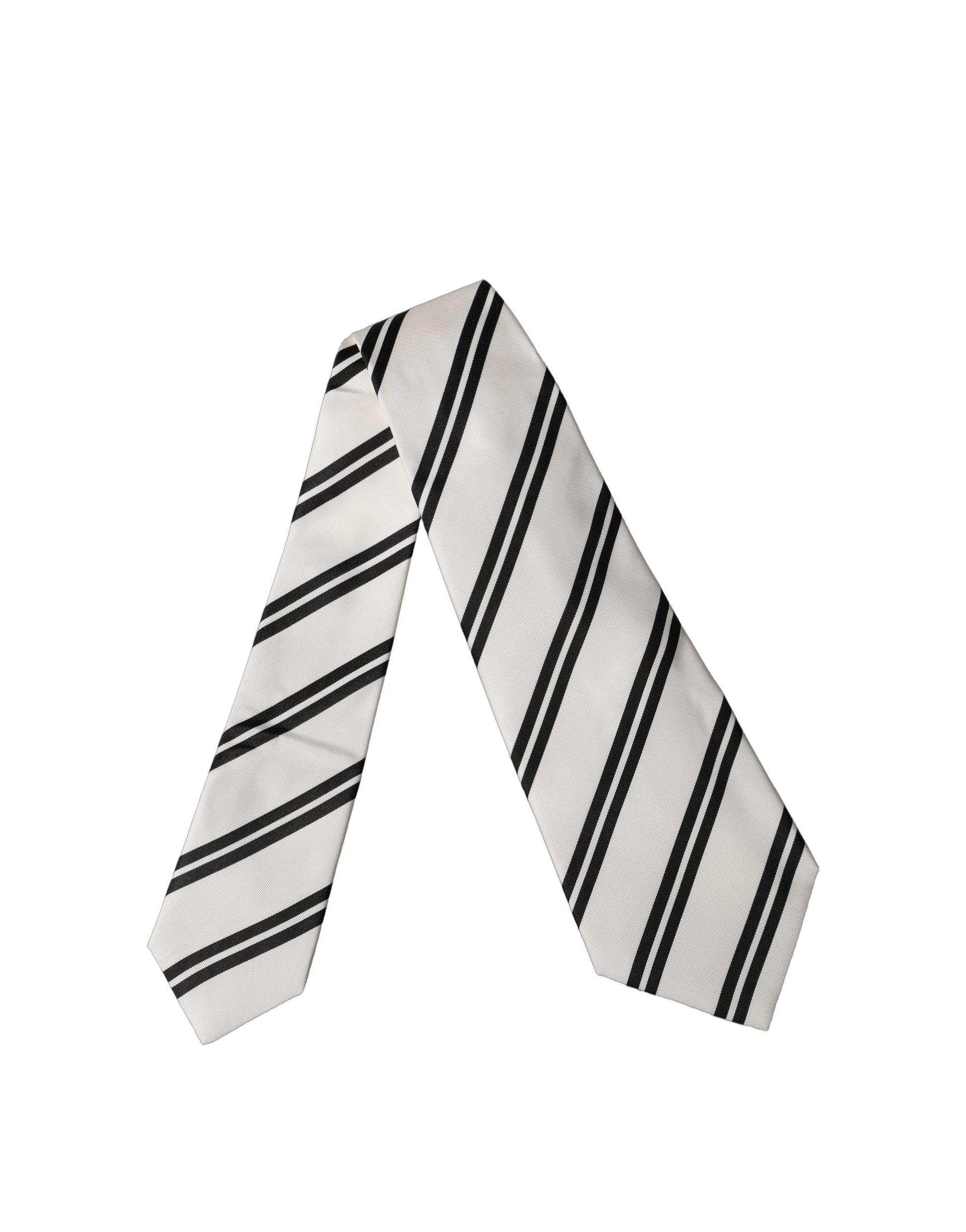 Dolce & Gabbana White Black Stripes Silk Adjustable Women Necktie Tie Curated Luxury Accessories by Orvyn