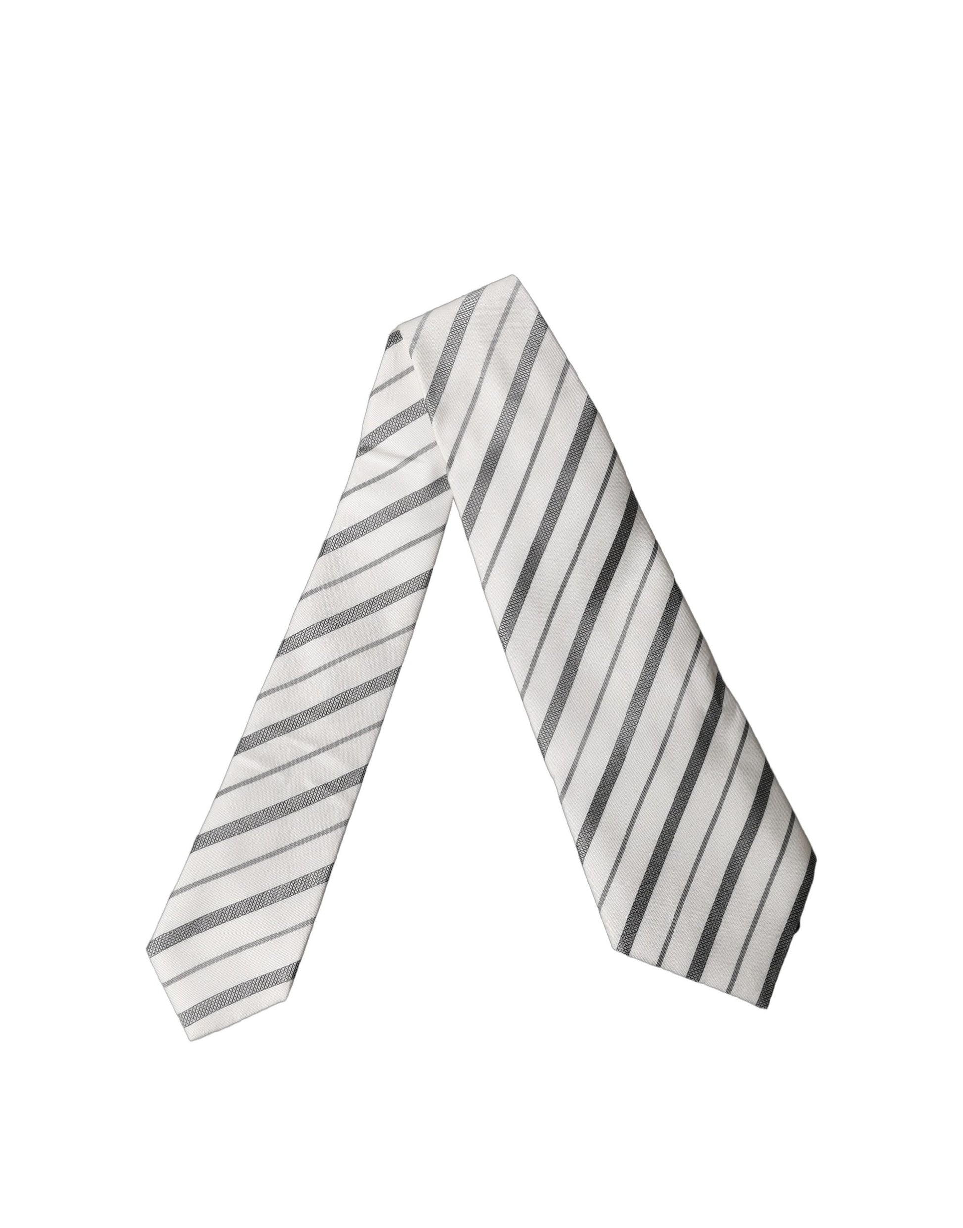 Dolce & Gabbana Black White Stripes Silk Adjustable Women Necktie Tie Curated Luxury Accessories by Orvyn