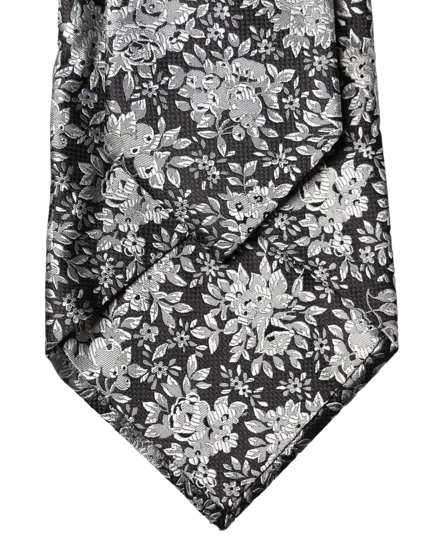 Dolce & Gabbana Black Silver Floral Silk Adjustable Women Necktie Tie Curated Luxury Accessories by Orvyn