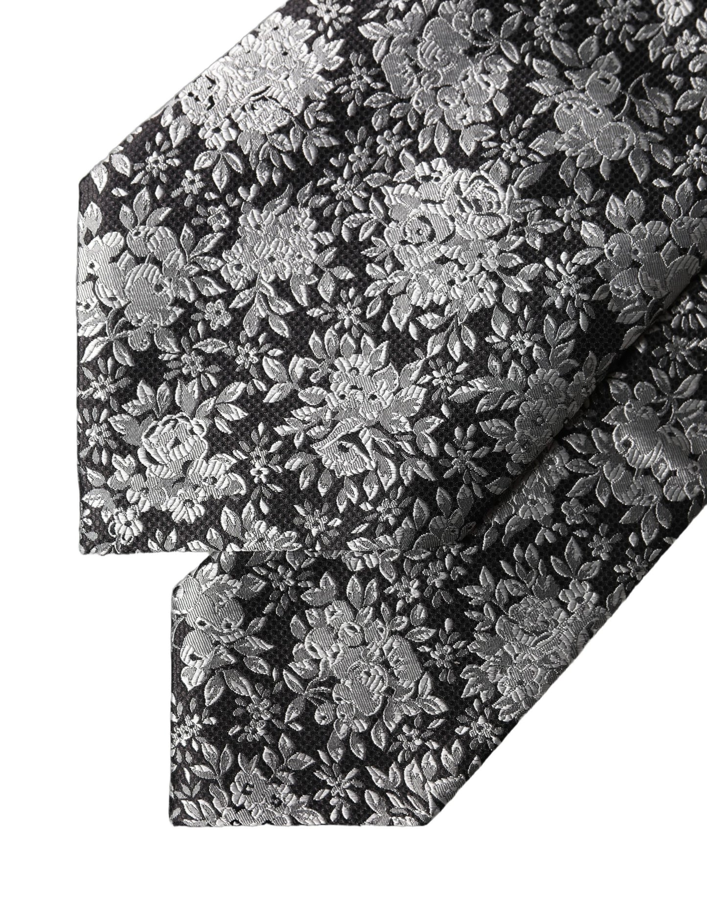 Dolce & Gabbana Black Silver Floral Silk Adjustable Women Necktie Tie Curated Luxury Accessories by Orvyn