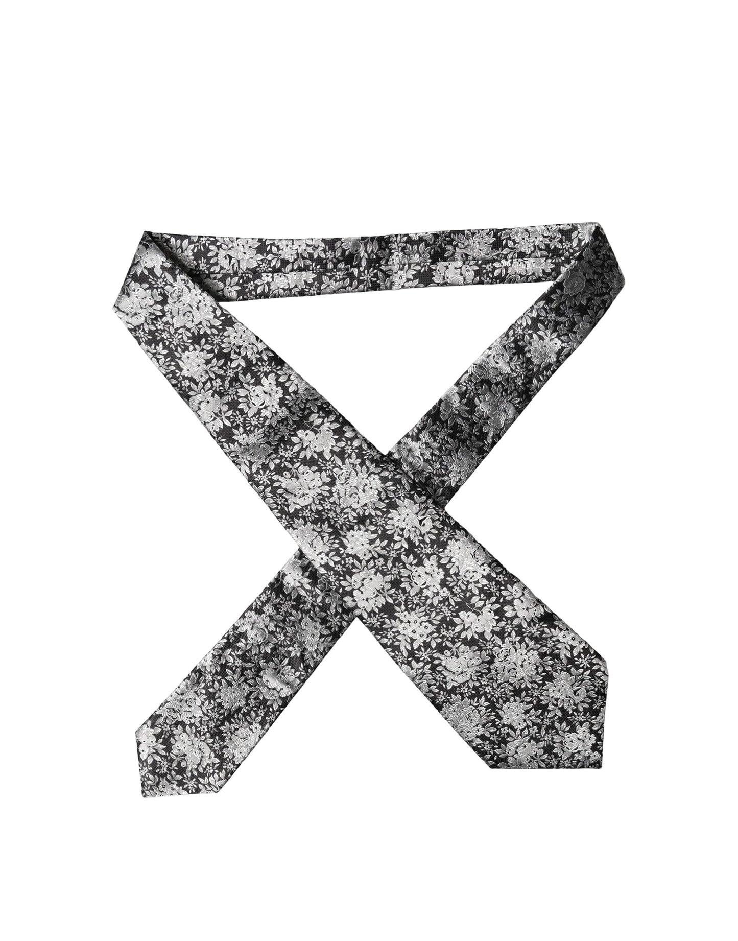 Dolce & Gabbana Black Silver Floral Silk Adjustable Women Necktie Tie Curated Luxury Accessories by Orvyn