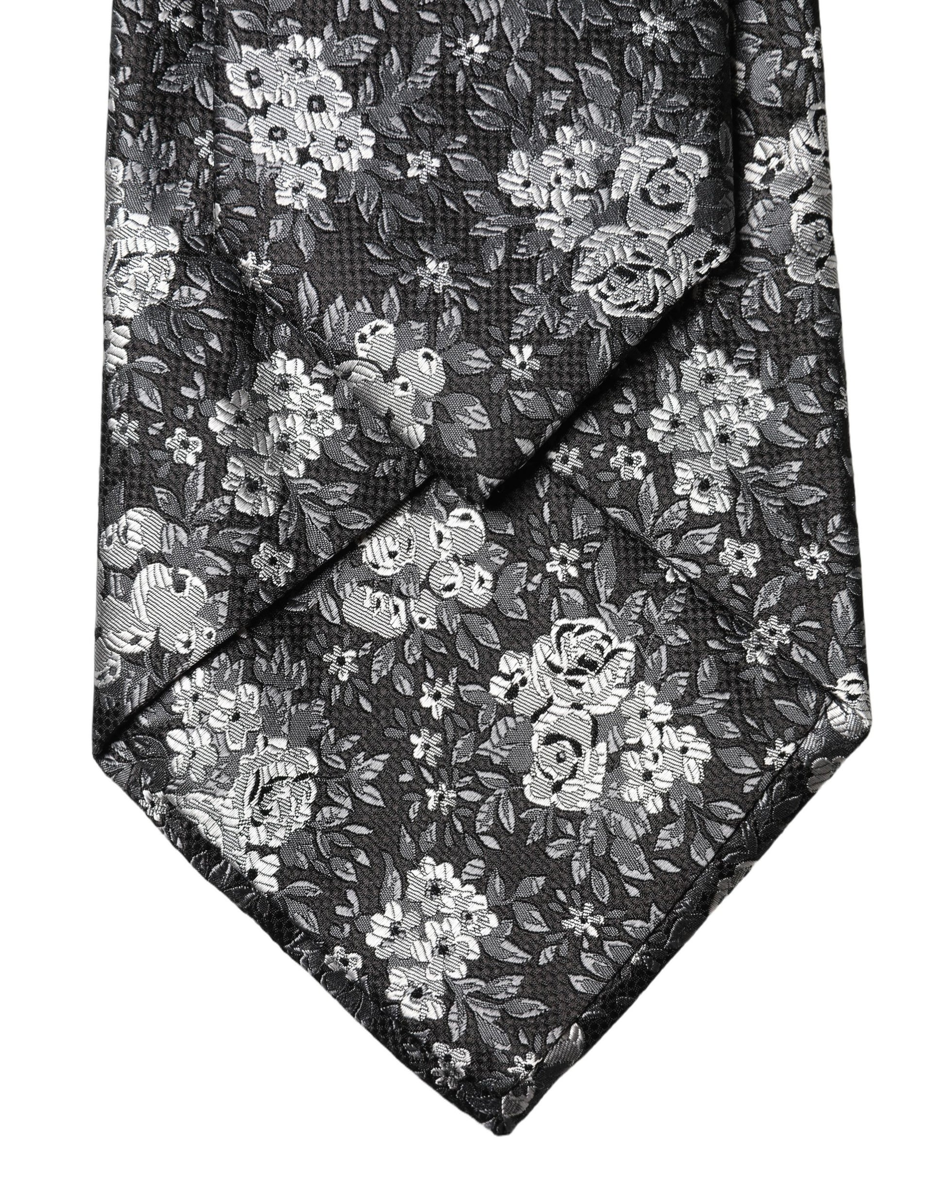 Dolce & Gabbana Black White Floral Silk Adjustable Women Necktie Tie Curated Luxury Accessories by Orvyn