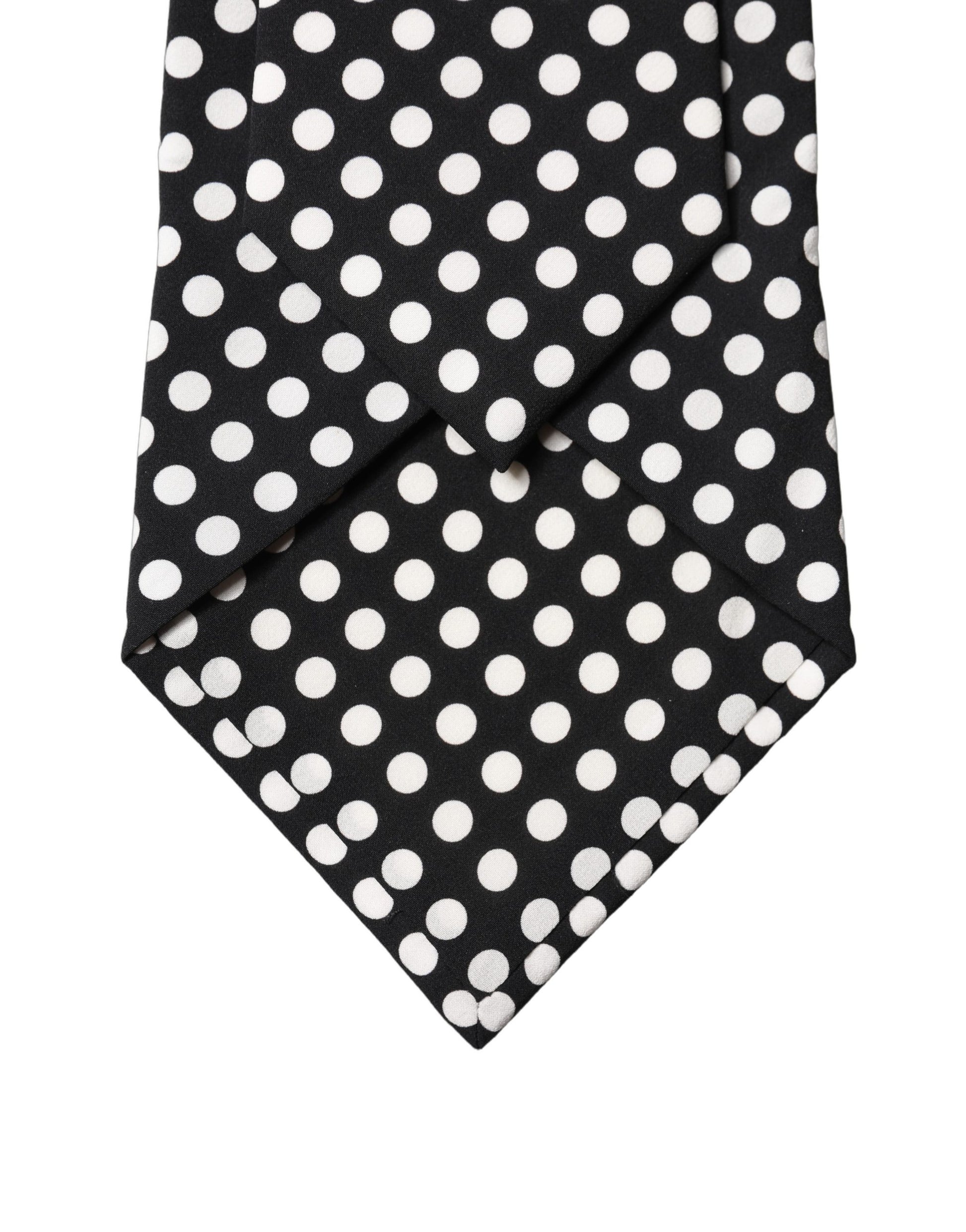 Dolce & Gabbana Black White Polka Dot Silk Adjustable Women Necktie Tie Curated Luxury Accessories by Orvyn