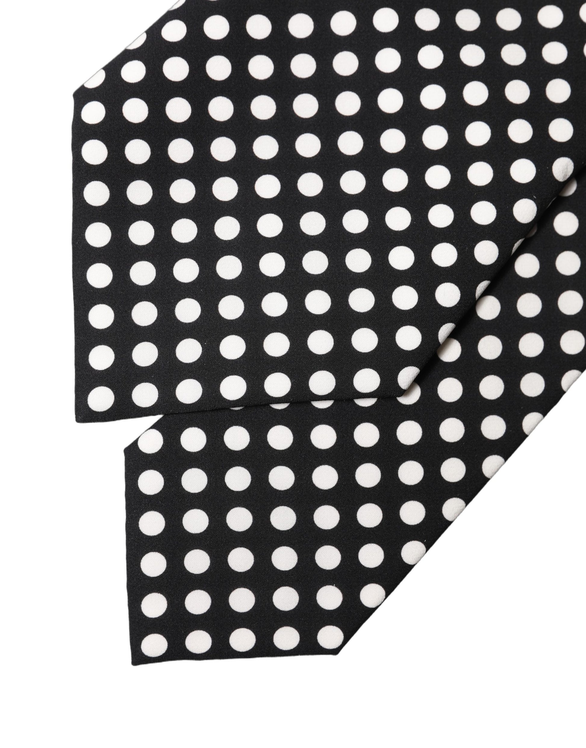 Dolce & Gabbana Black White Polka Dot Silk Adjustable Women Necktie Tie Curated Luxury Accessories by Orvyn