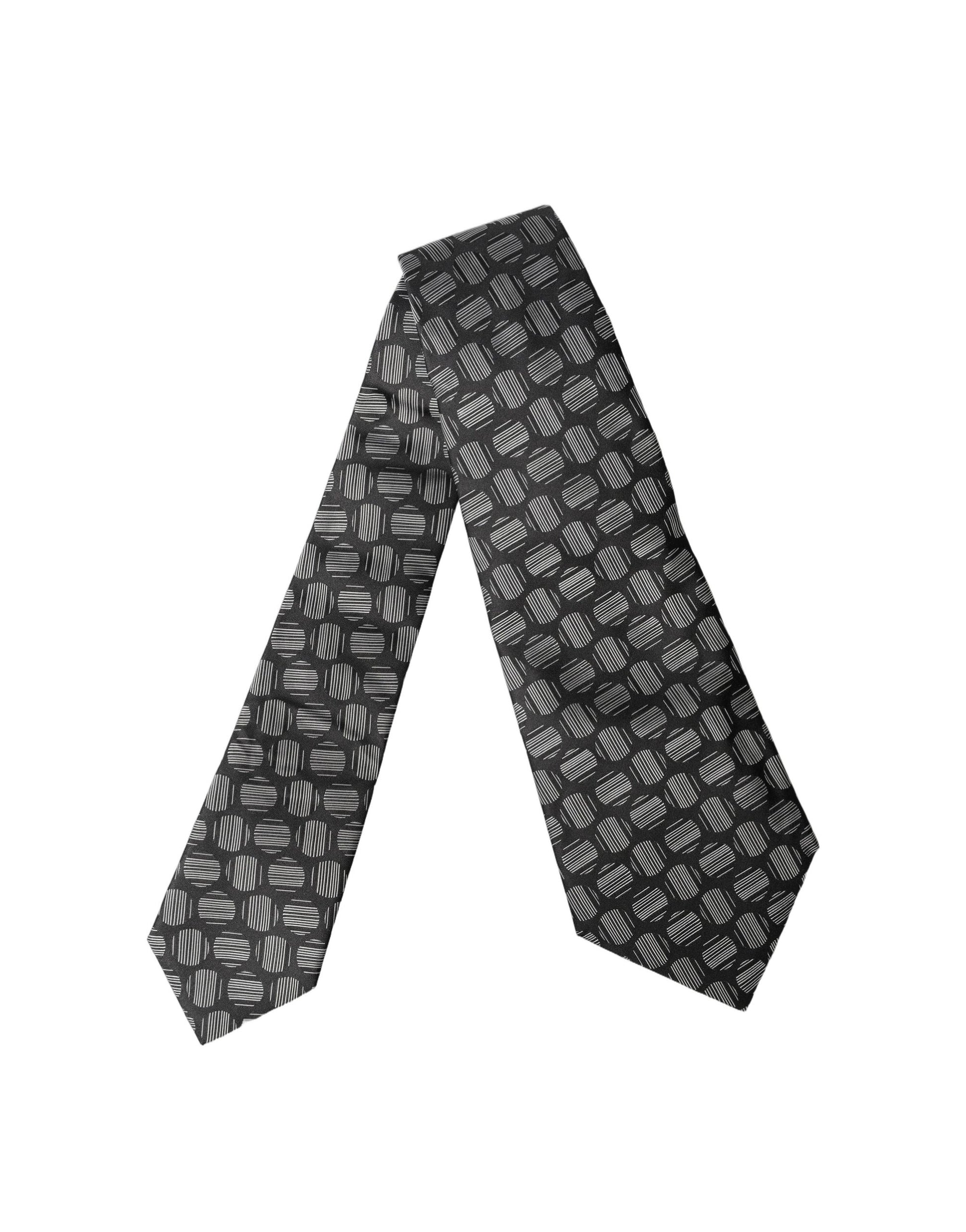 Dolce & Gabbana Black White Geometric Silk Adjustable Women Necktie Tie Curated Luxury Accessories by Orvyn