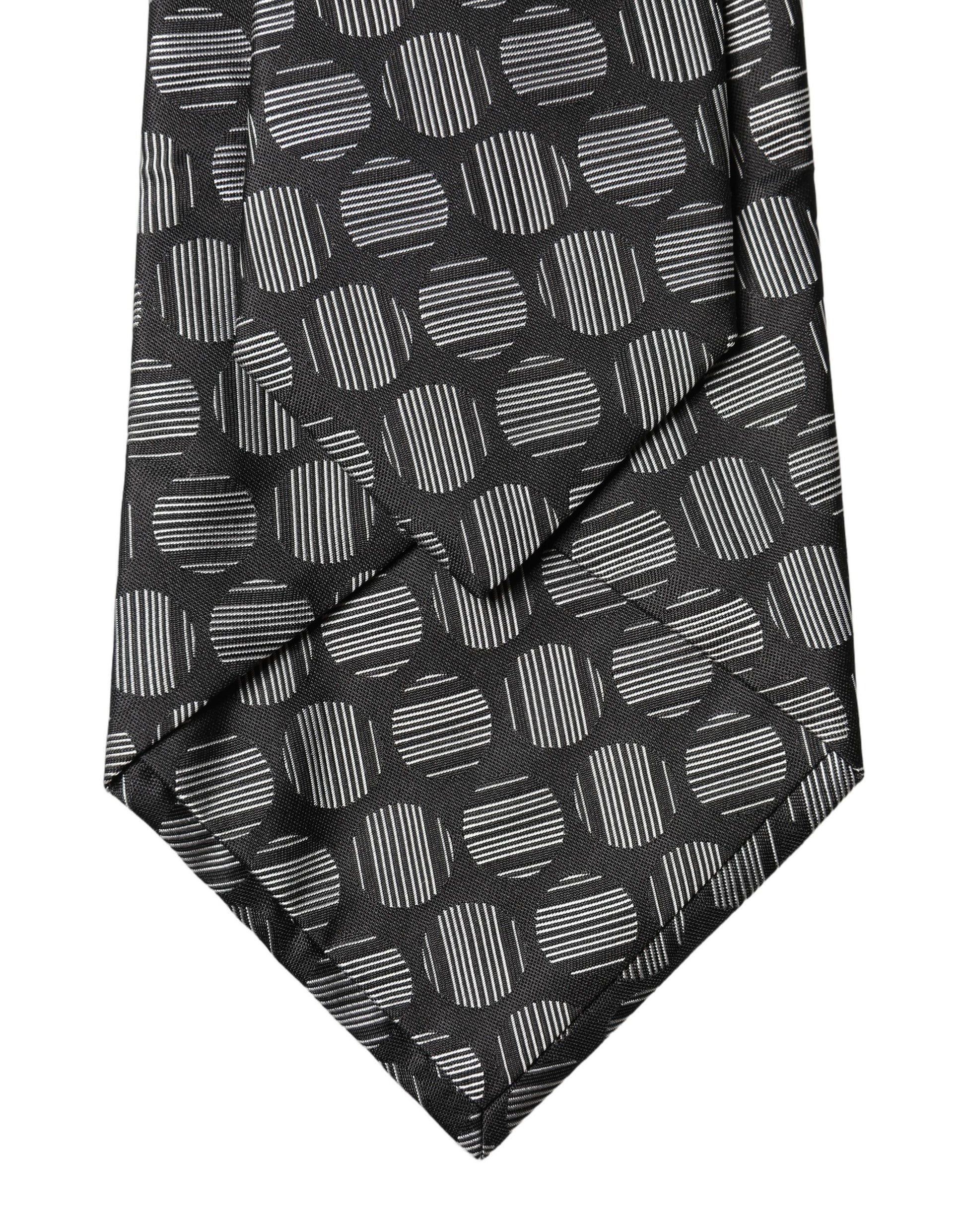 Dolce & Gabbana Black White Geometric Silk Adjustable Women Necktie Tie Curated Luxury Accessories by Orvyn