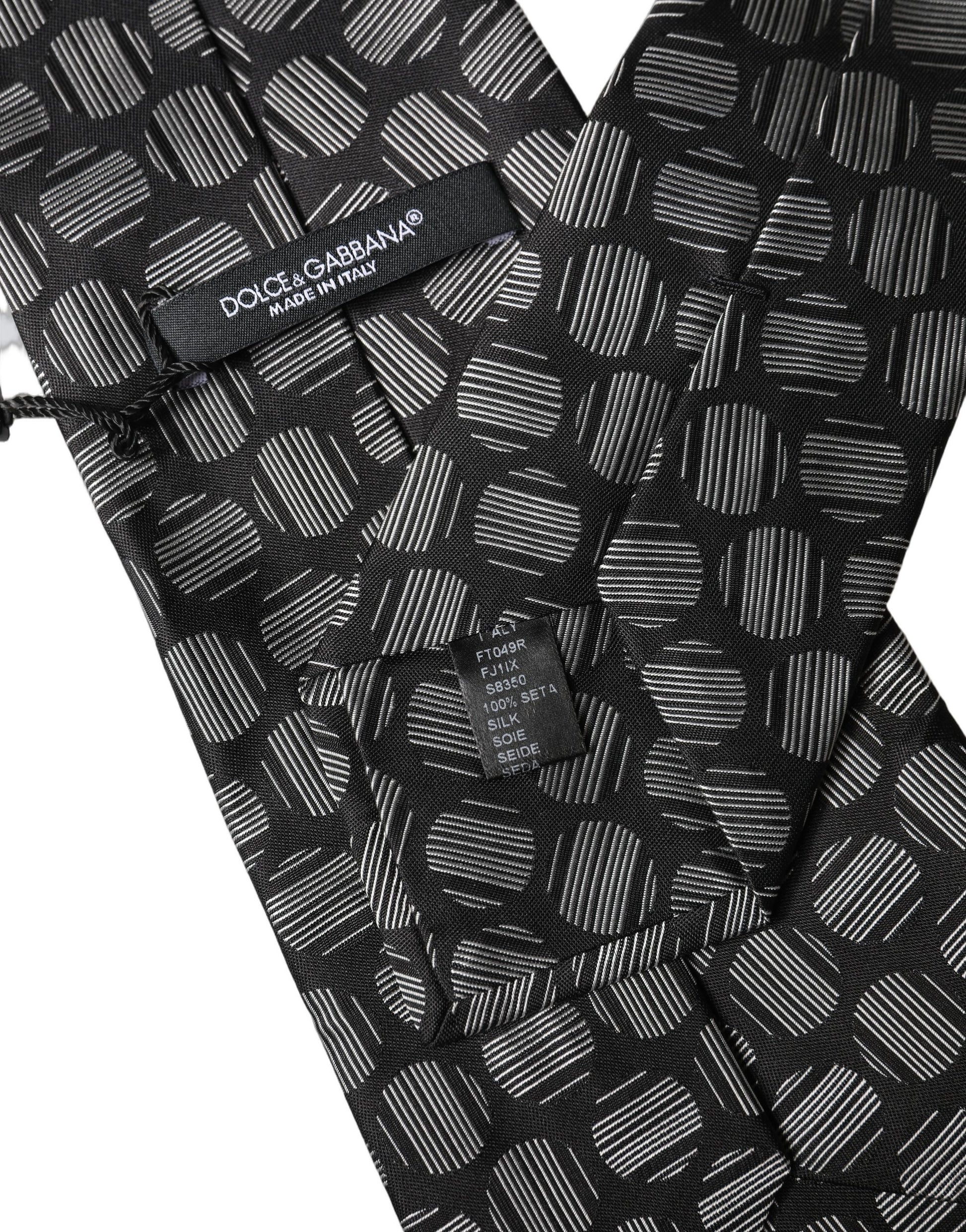 Dolce & Gabbana Black White Geometric Silk Adjustable Women Necktie Tie Curated Luxury Accessories by Orvyn