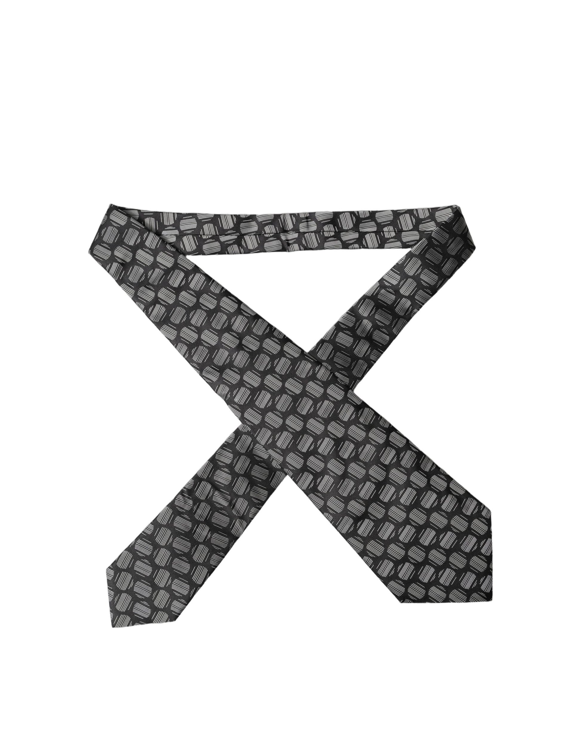 Dolce & Gabbana Black White Geometric Silk Adjustable Women Necktie Tie Curated Luxury Accessories by Orvyn