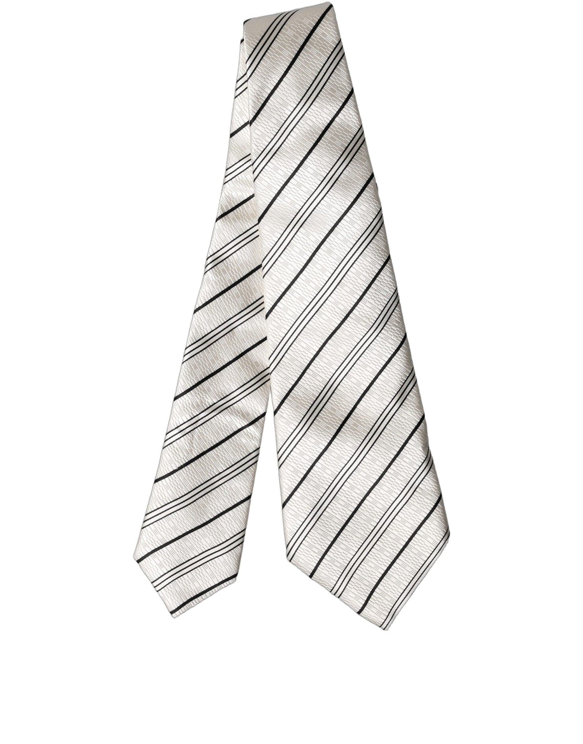 Dolce & Gabbana White Black Stripes Silk Adjustable Women Necktie Tie Curated Luxury Accessories by Orvyn