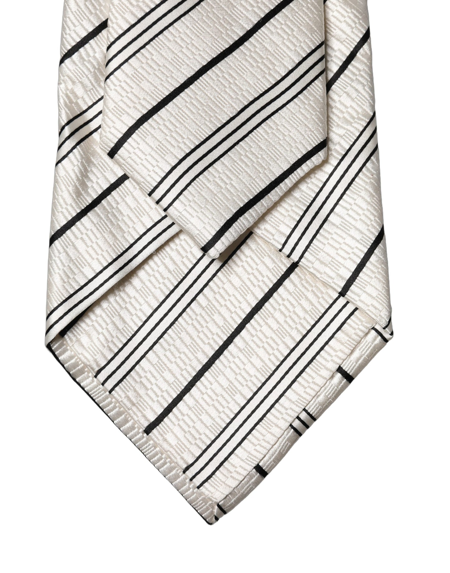 Dolce & Gabbana White Black Stripes Silk Adjustable Women Necktie Tie Curated Luxury Accessories by Orvyn