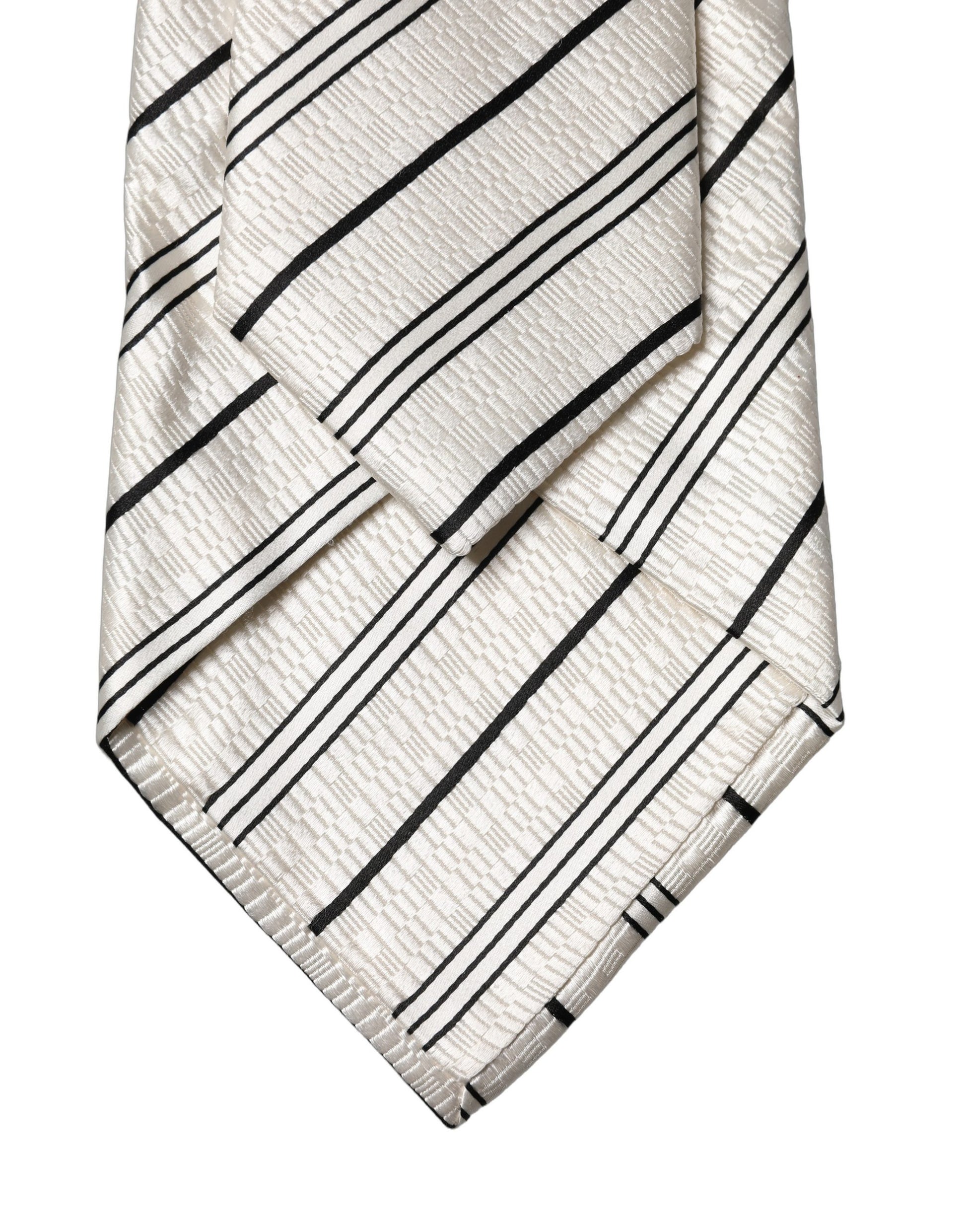 Dolce & Gabbana White Black Stripes Silk Adjustable Women Necktie Tie Curated Luxury Accessories by Orvyn