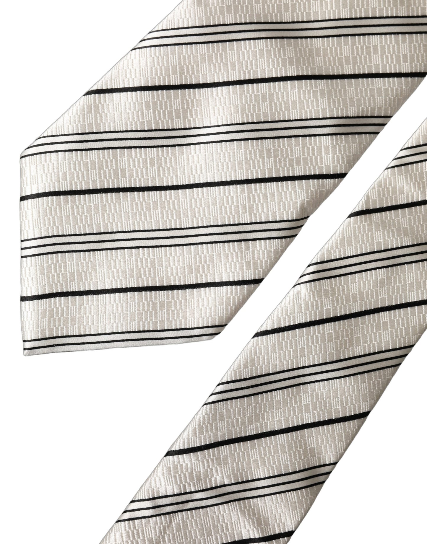 Dolce & Gabbana White Black Stripes Silk Adjustable Women Necktie Tie Curated Luxury Accessories by Orvyn