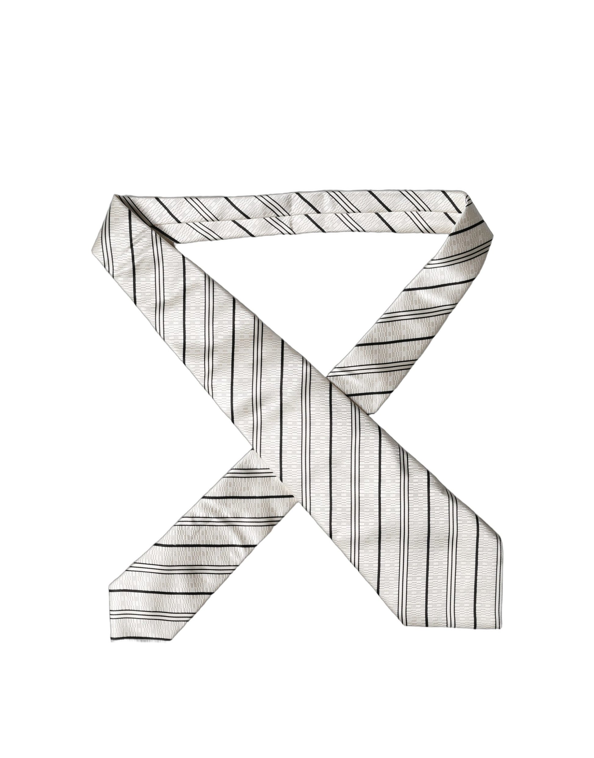 Dolce & Gabbana White Black Stripes Silk Adjustable Women Necktie Tie Curated Luxury Accessories by Orvyn