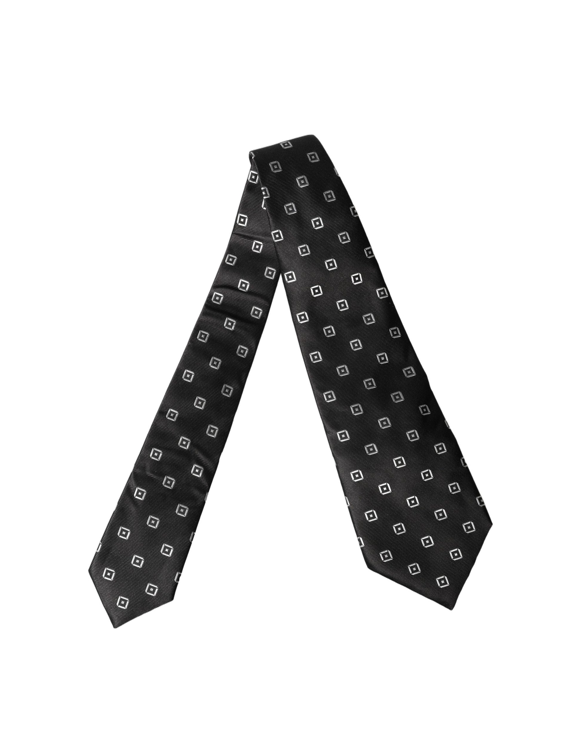 Dolce & Gabbana Black White Geometric Silk Adjustable Women Necktie Tie Curated Luxury Accessories by Orvyn