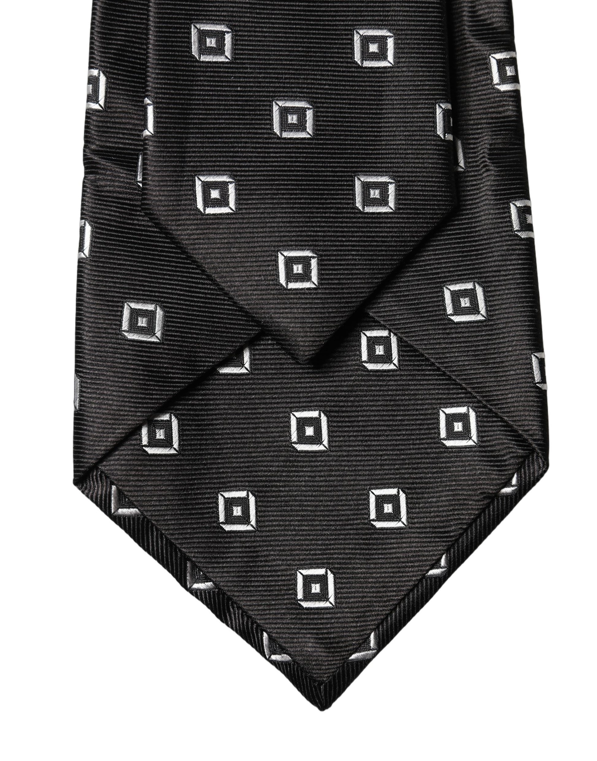 Dolce & Gabbana Black White Geometric Silk Adjustable Women Necktie Tie Curated Luxury Accessories by Orvyn