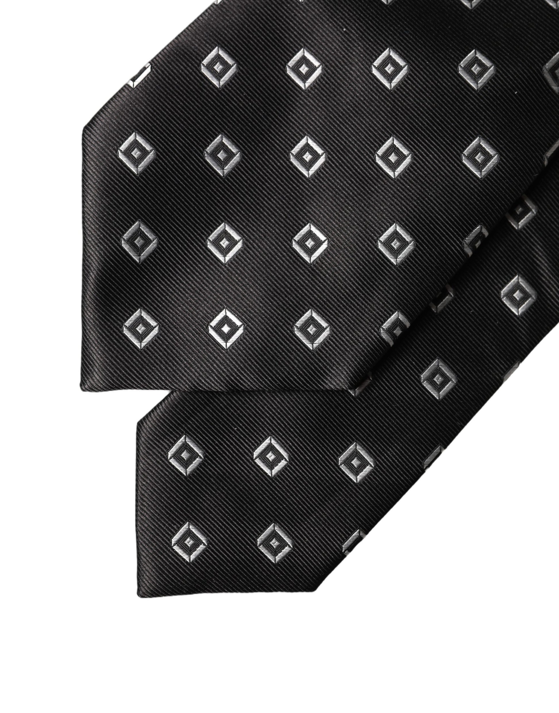 Dolce & Gabbana Black White Geometric Silk Adjustable Women Necktie Tie Curated Luxury Accessories by Orvyn