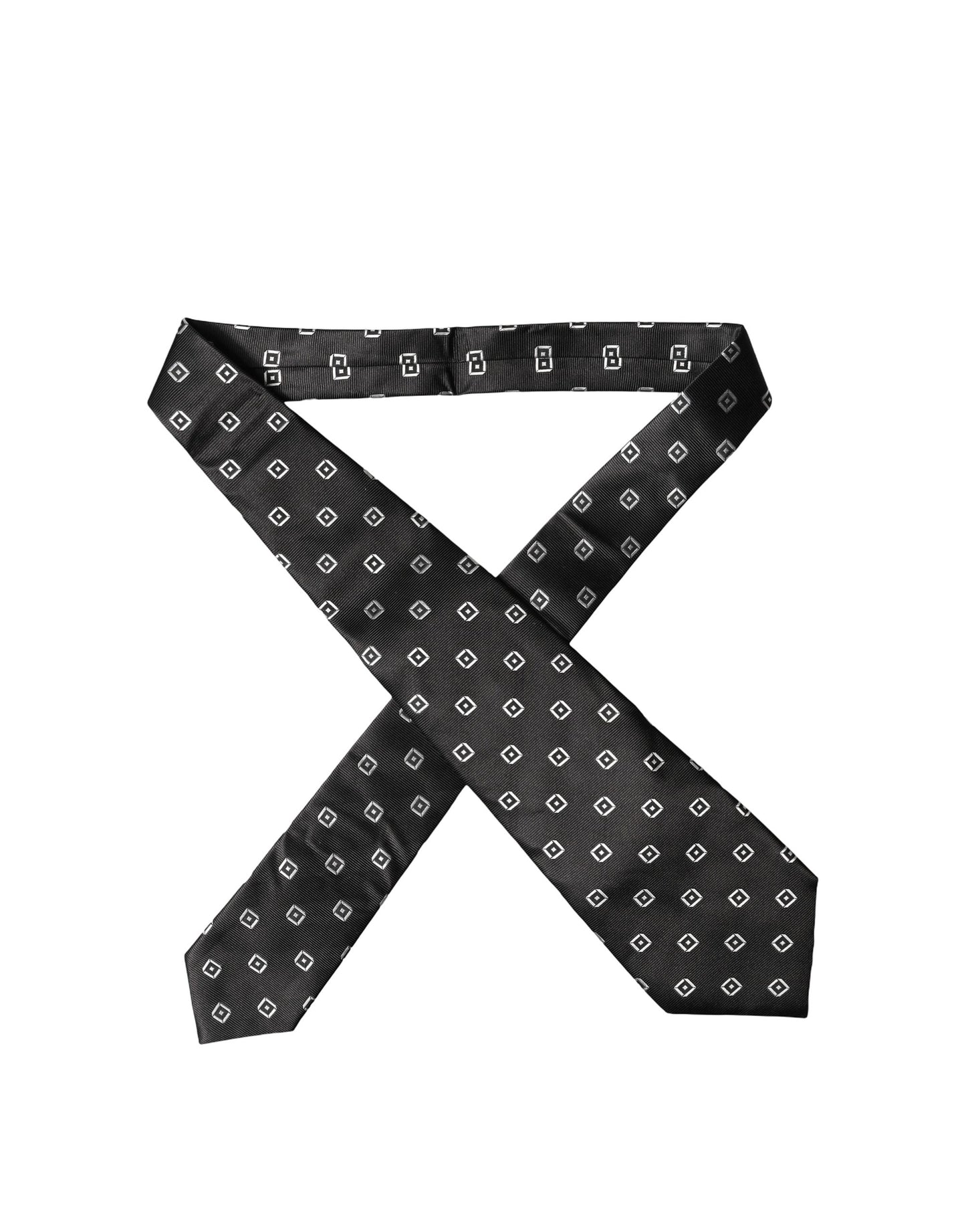 Dolce & Gabbana Black White Geometric Silk Adjustable Women Necktie Tie Curated Luxury Accessories by Orvyn