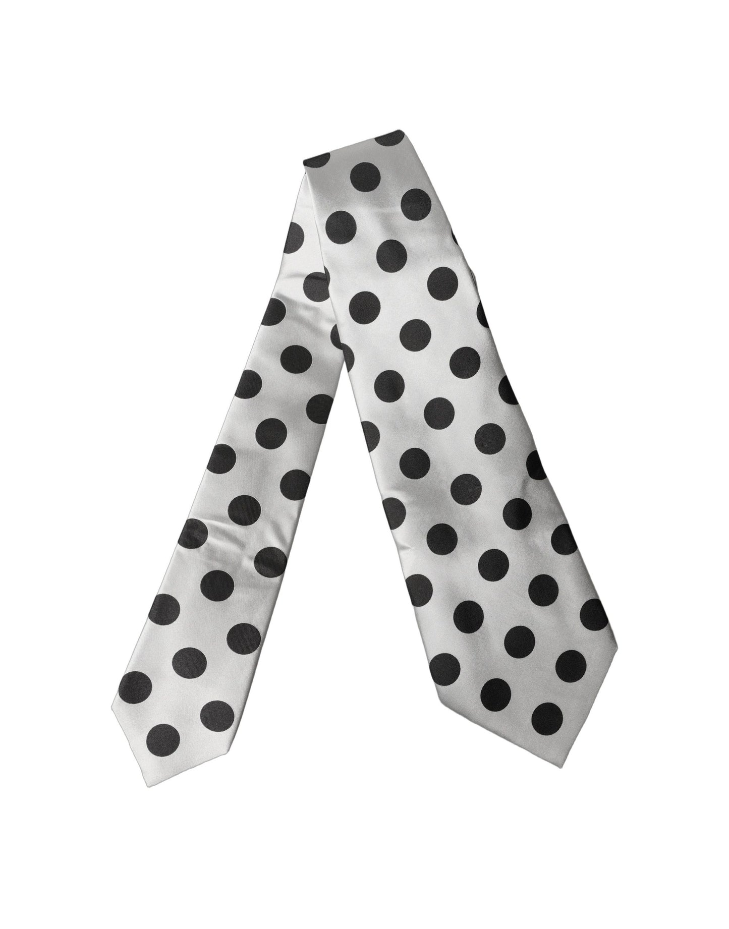Dolce & Gabbana White Black Polka Dot Silk Adjustable Women Necktie Tie Curated Luxury Accessories by Orvyn