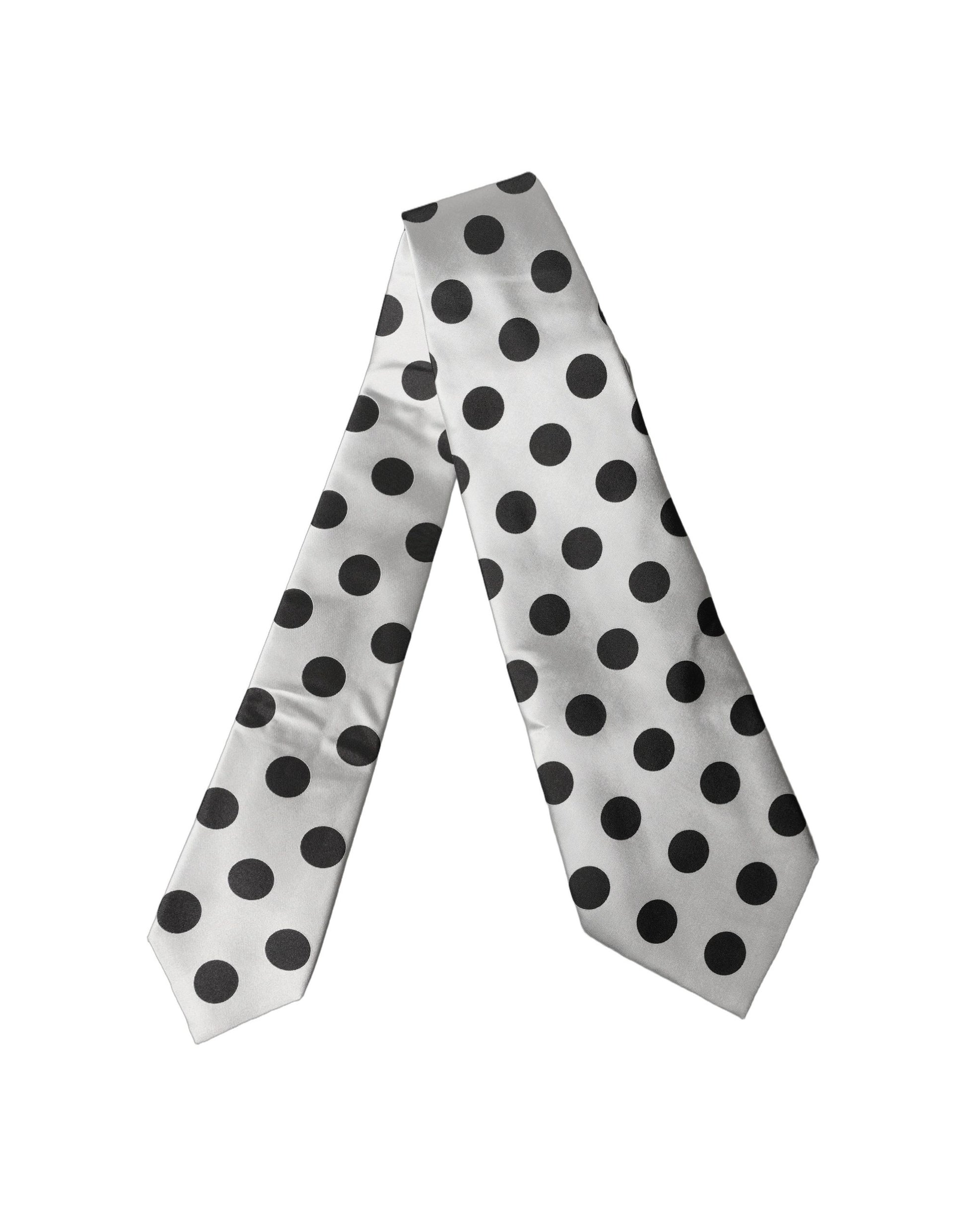 Dolce & Gabbana White Black Polka Dot Silk Adjustable Women Necktie Tie Curated Luxury Accessories by Orvyn