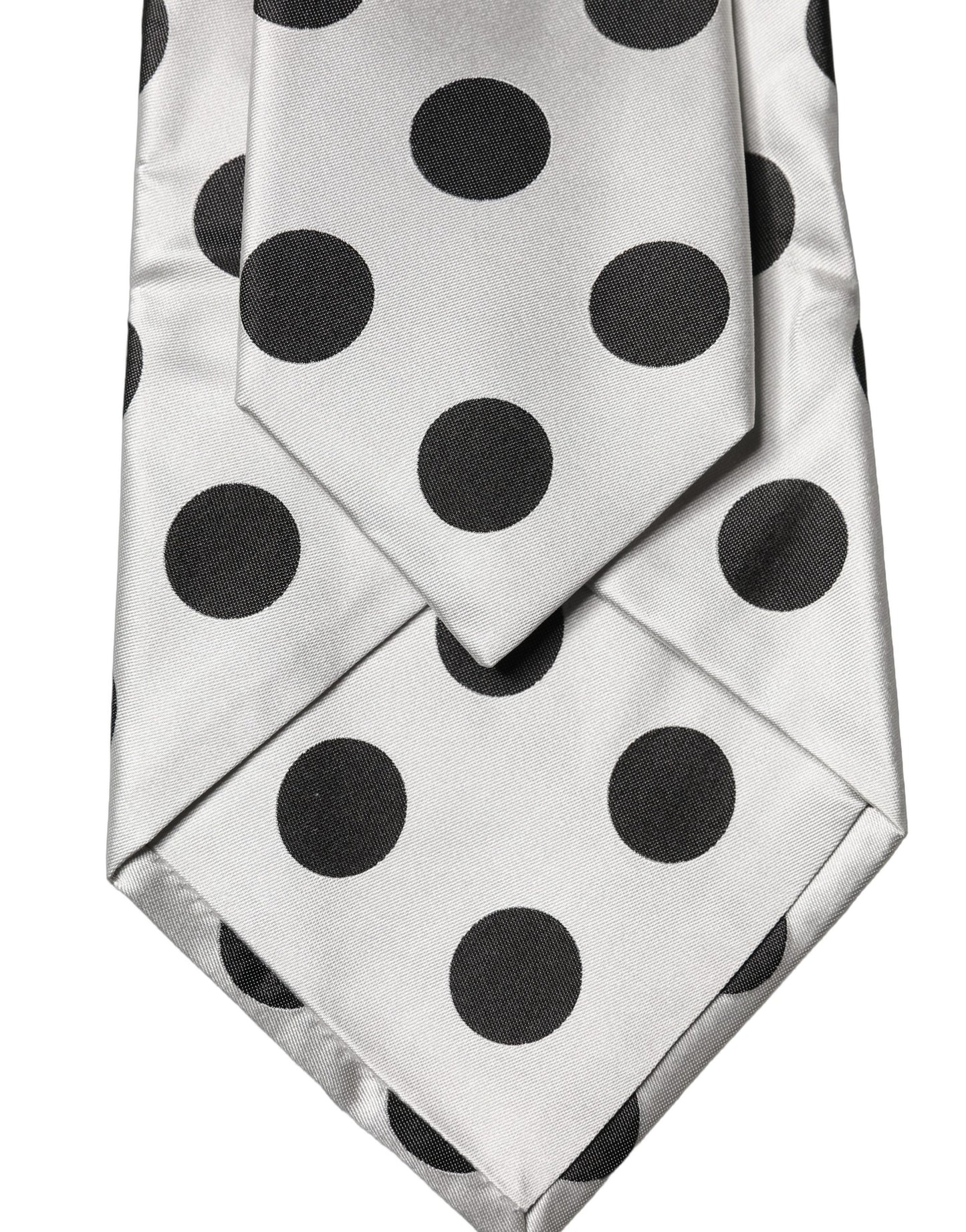 Dolce & Gabbana White Black Polka Dot Silk Adjustable Women Necktie Tie Curated Luxury Accessories by Orvyn