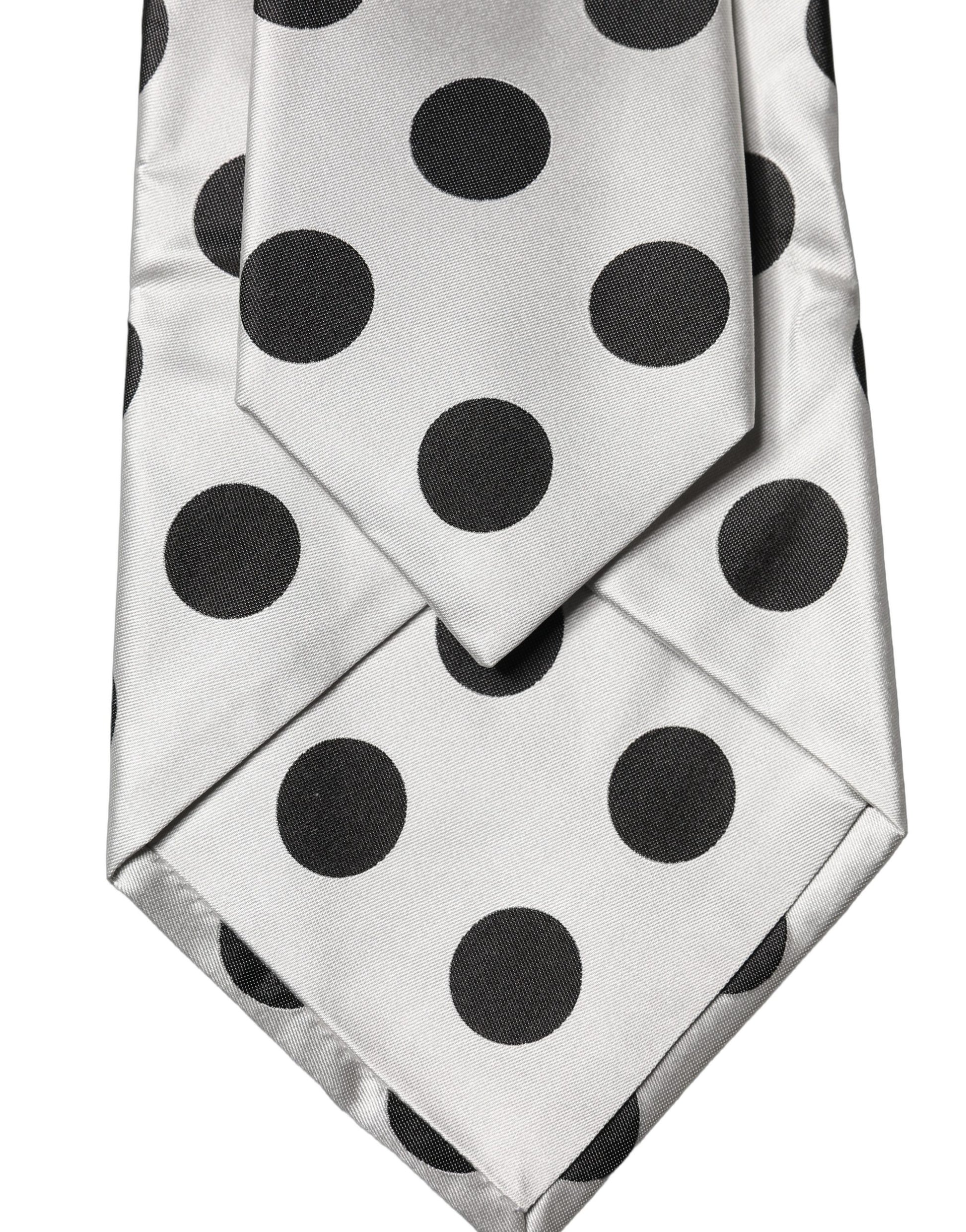 Dolce & Gabbana White Black Polka Dot Silk Adjustable Women Necktie Tie Curated Luxury Accessories by Orvyn
