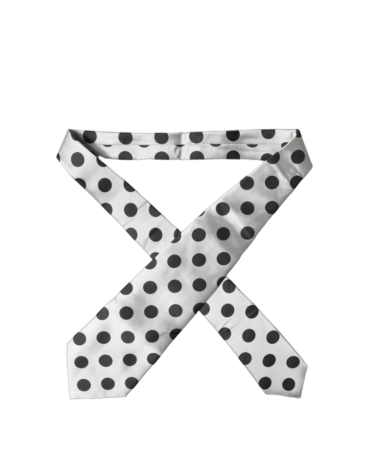 Dolce & Gabbana White Black Polka Dot Silk Adjustable Women Necktie Tie Curated Luxury Accessories by Orvyn