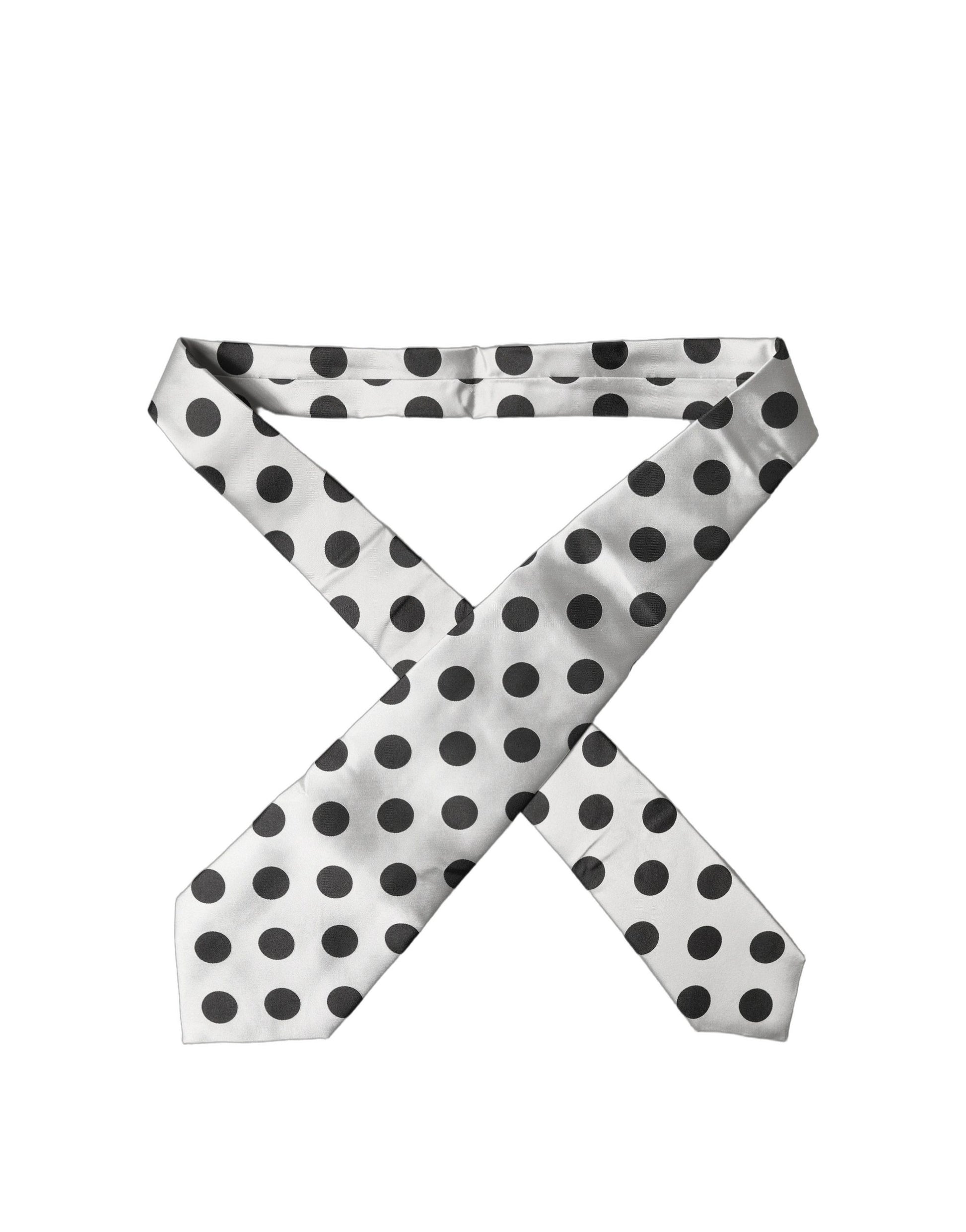 Dolce & Gabbana White Black Polka Dot Silk Adjustable Women Necktie Tie Curated Luxury Accessories by Orvyn