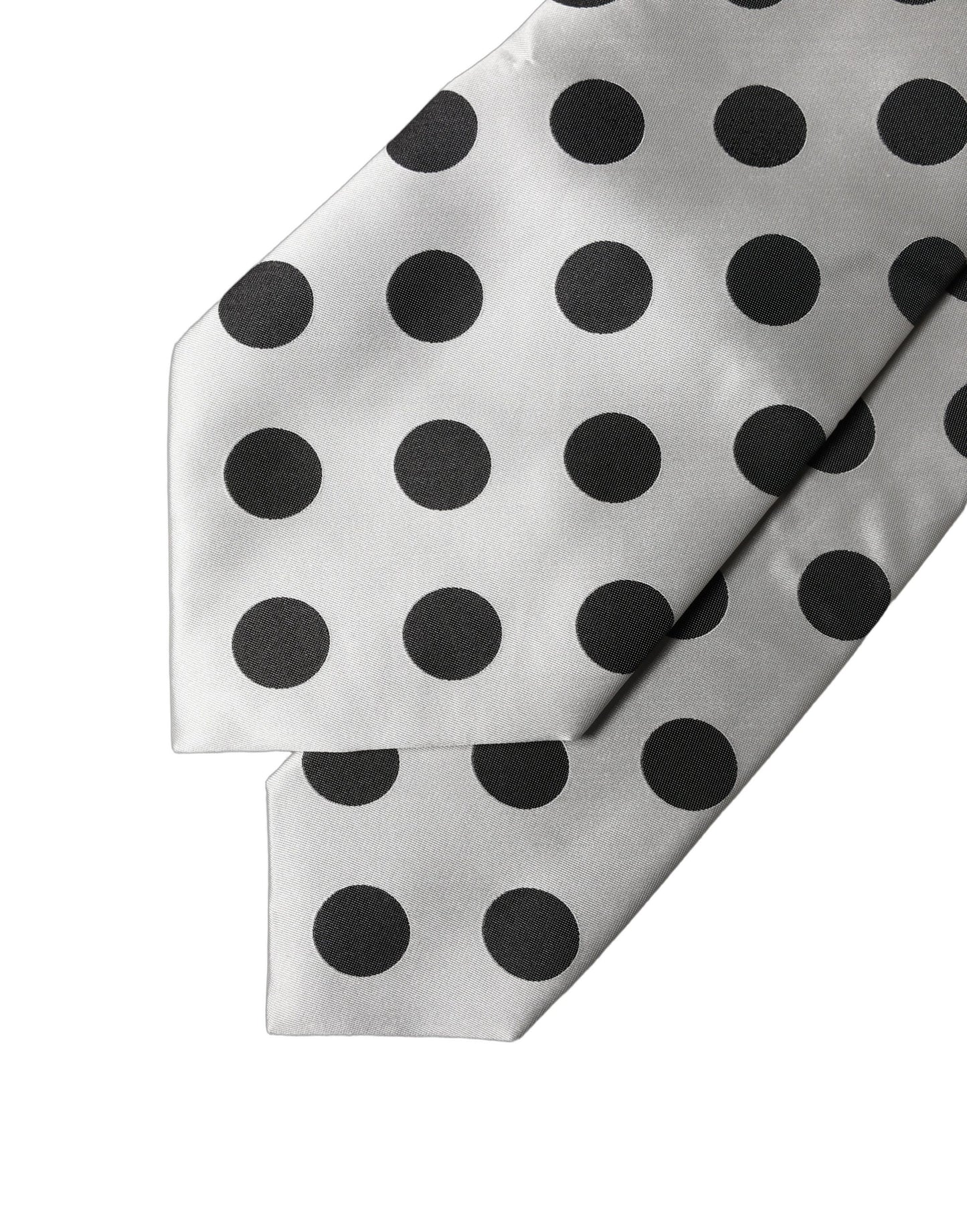 Dolce & Gabbana White Black Polka Dot Silk Adjustable Women Necktie Tie Curated Luxury Accessories by Orvyn