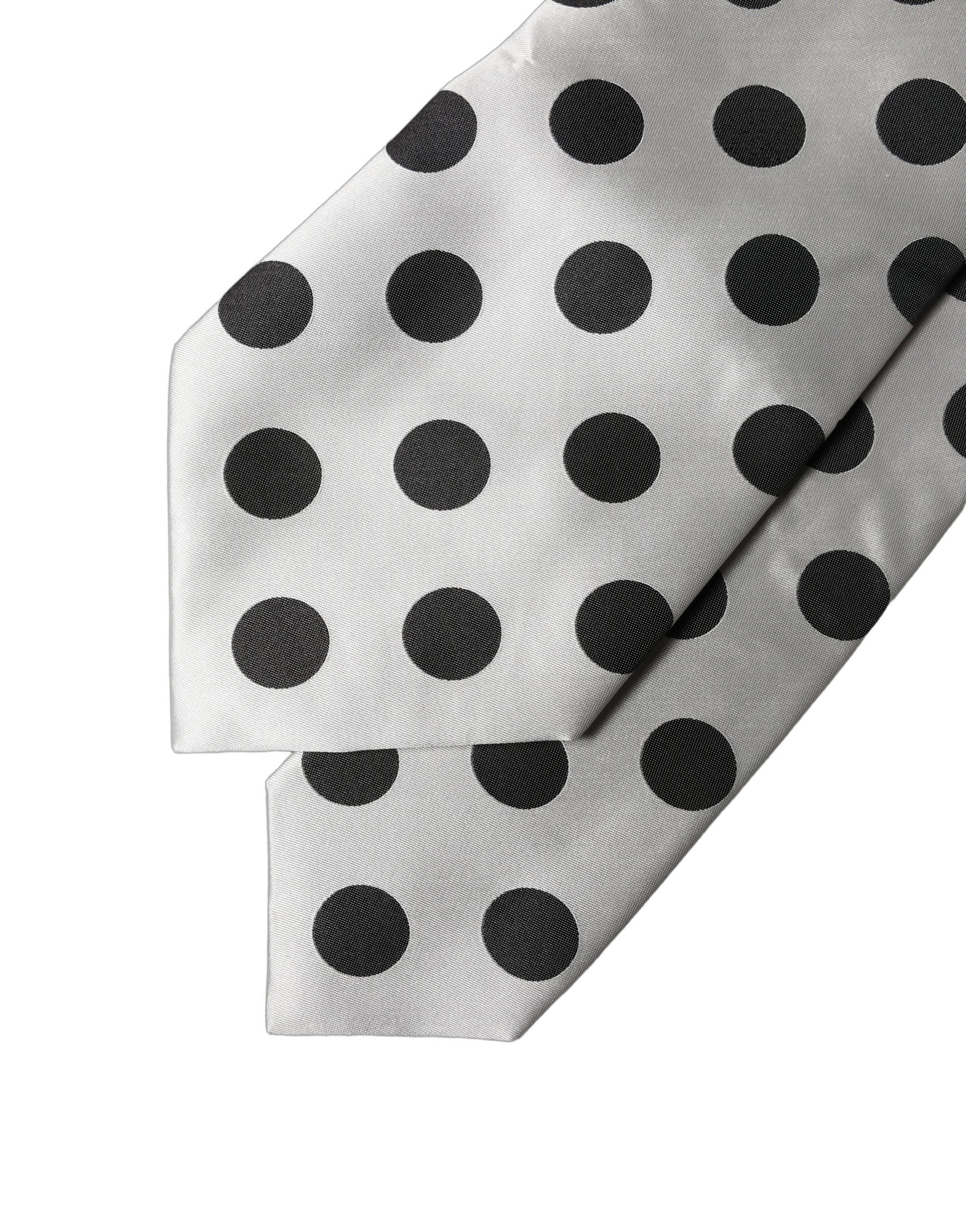 Dolce & Gabbana White Black Polka Dot Silk Adjustable Women Necktie Tie Curated Luxury Accessories by Orvyn
