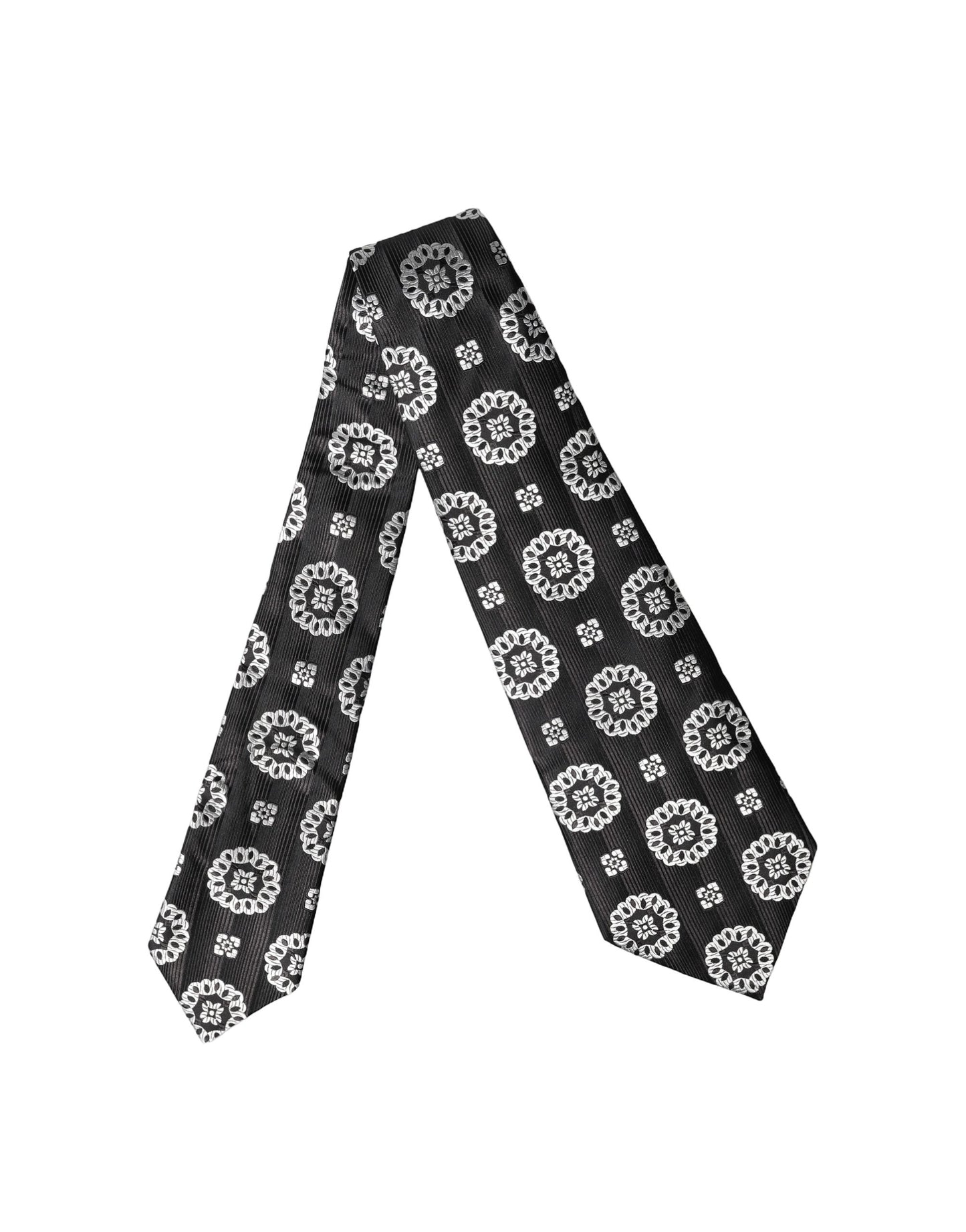 Dolce & Gabbana Black White Floral Silk Adjustable Women Necktie Tie Curated Luxury Accessories by Orvyn