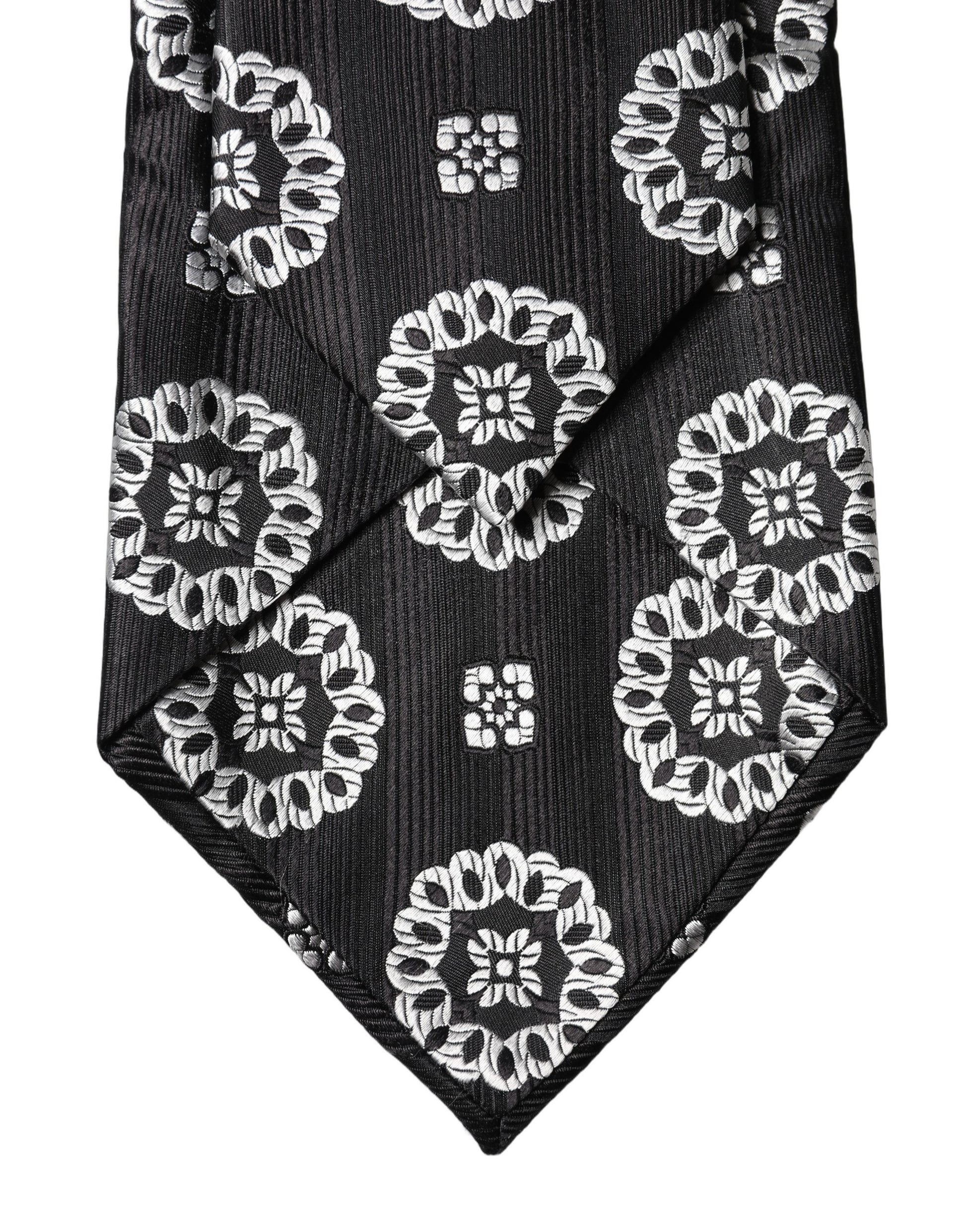 Dolce & Gabbana Black White Floral Silk Adjustable Women Necktie Tie Curated Luxury Accessories by Orvyn