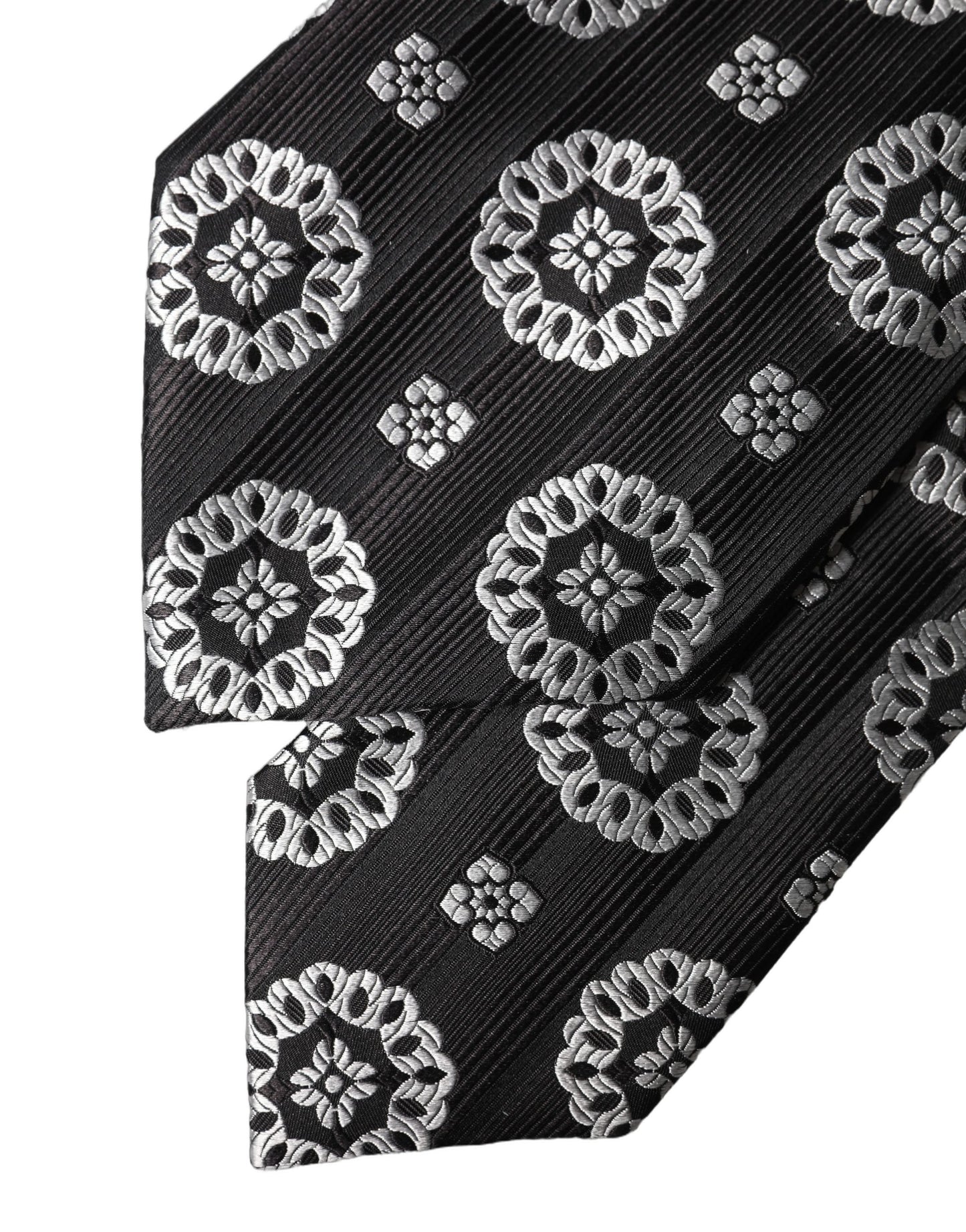 Dolce & Gabbana Black White Floral Silk Adjustable Women Necktie Tie Curated Luxury Accessories by Orvyn