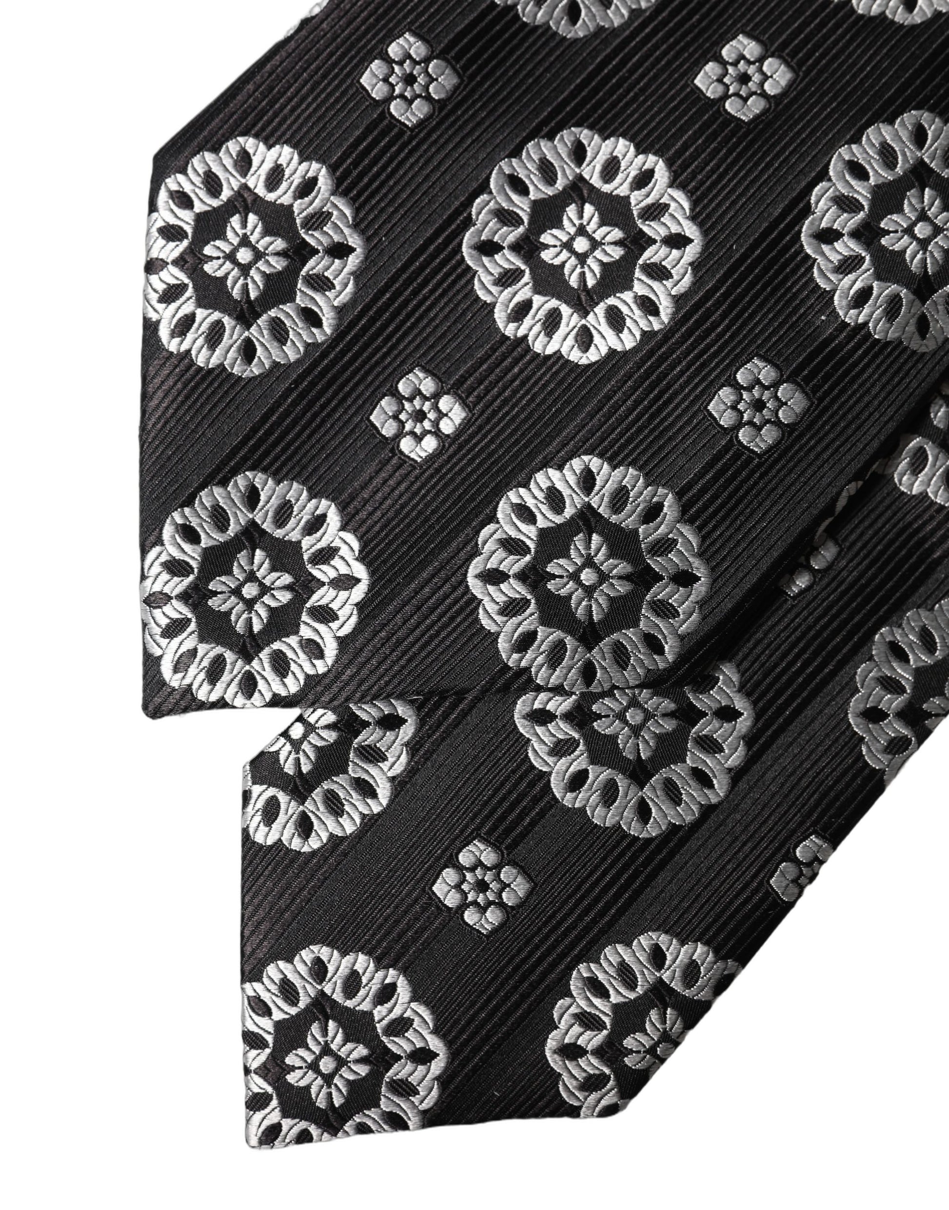 Dolce & Gabbana Black White Floral Silk Adjustable Women Necktie Tie Curated Luxury Accessories by Orvyn