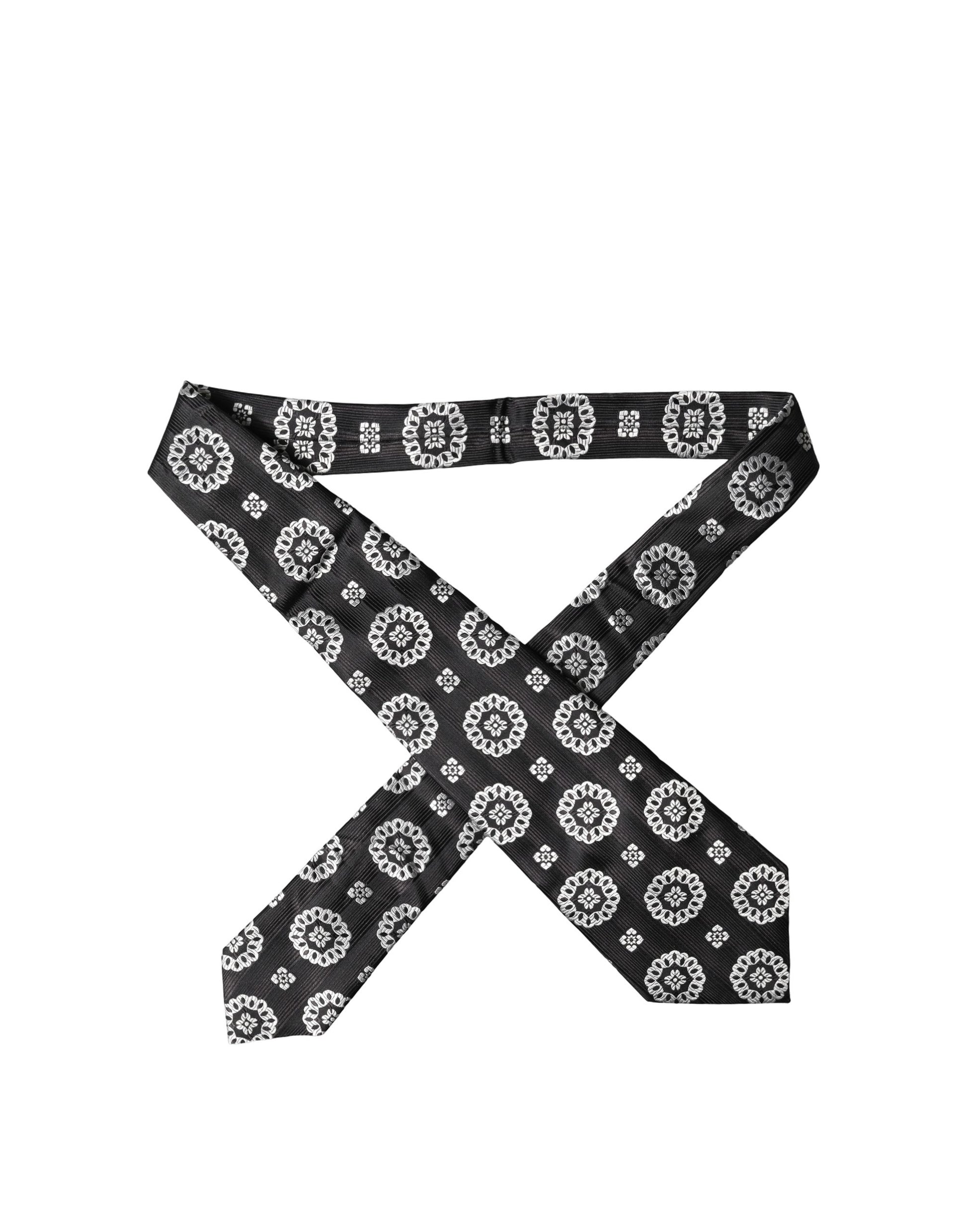 Dolce & Gabbana Black White Floral Silk Adjustable Women Necktie Tie Curated Luxury Accessories by Orvyn