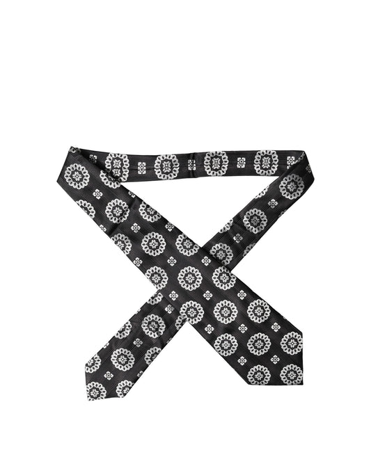 Dolce & Gabbana Black White Floral Silk Adjustable Women Necktie Tie Curated Luxury Accessories by Orvyn