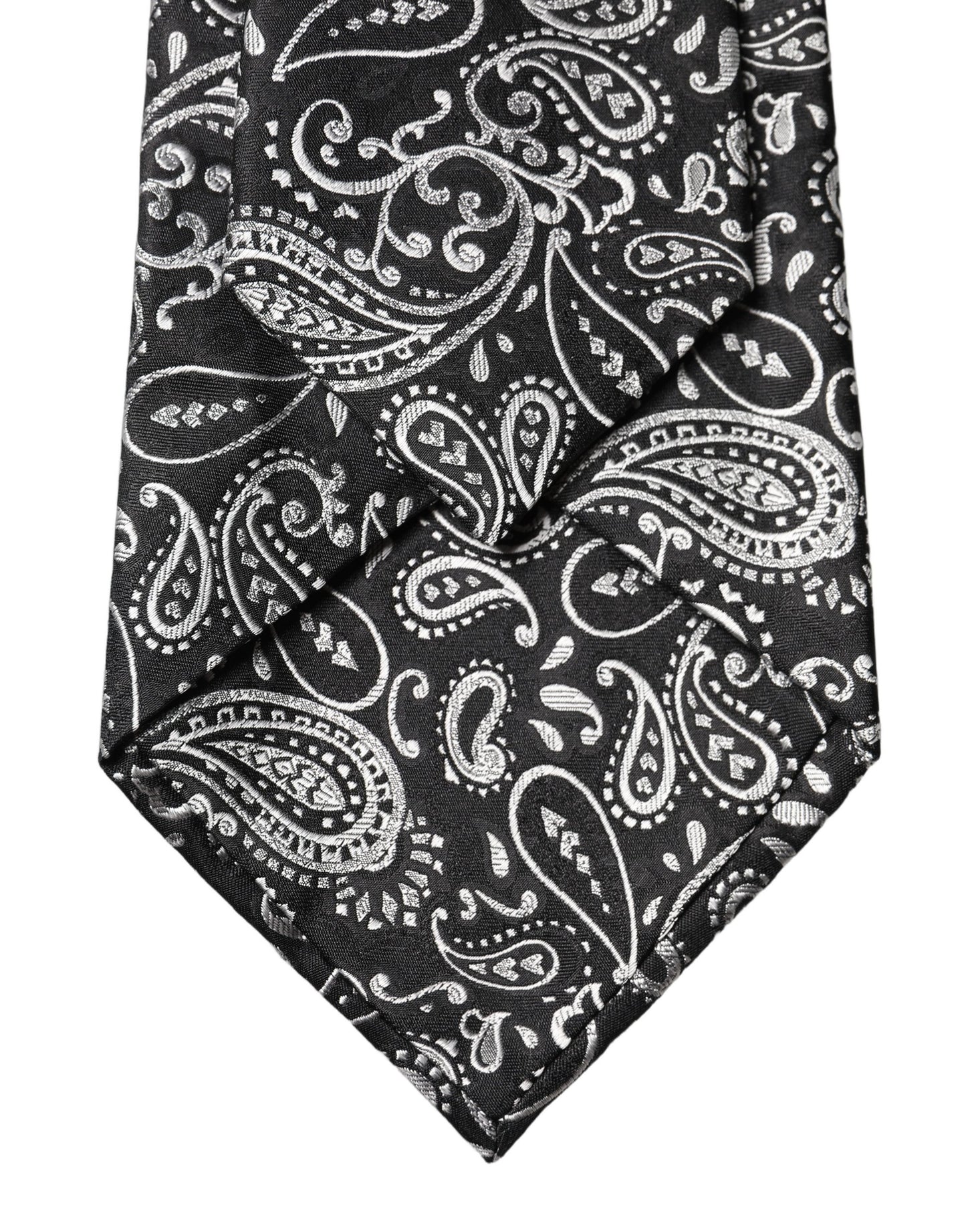 Dolce & Gabbana Black White Paisley Silk Adjustable Women Necktie Tie Curated Luxury Accessories by Orvyn