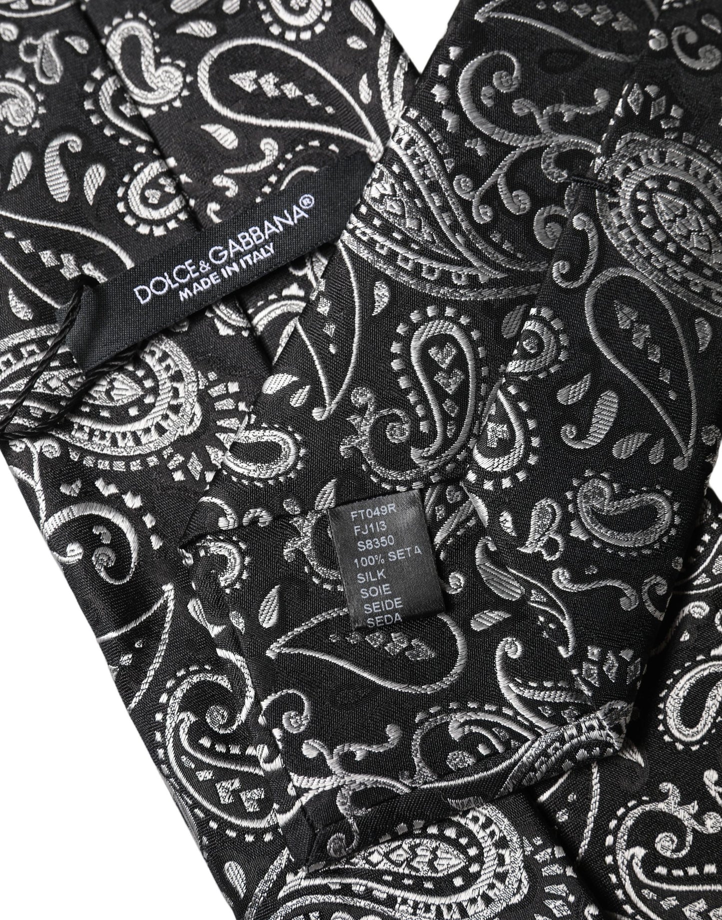 Dolce & Gabbana Black White Paisley Silk Adjustable Women Necktie Tie Curated Luxury Accessories by Orvyn