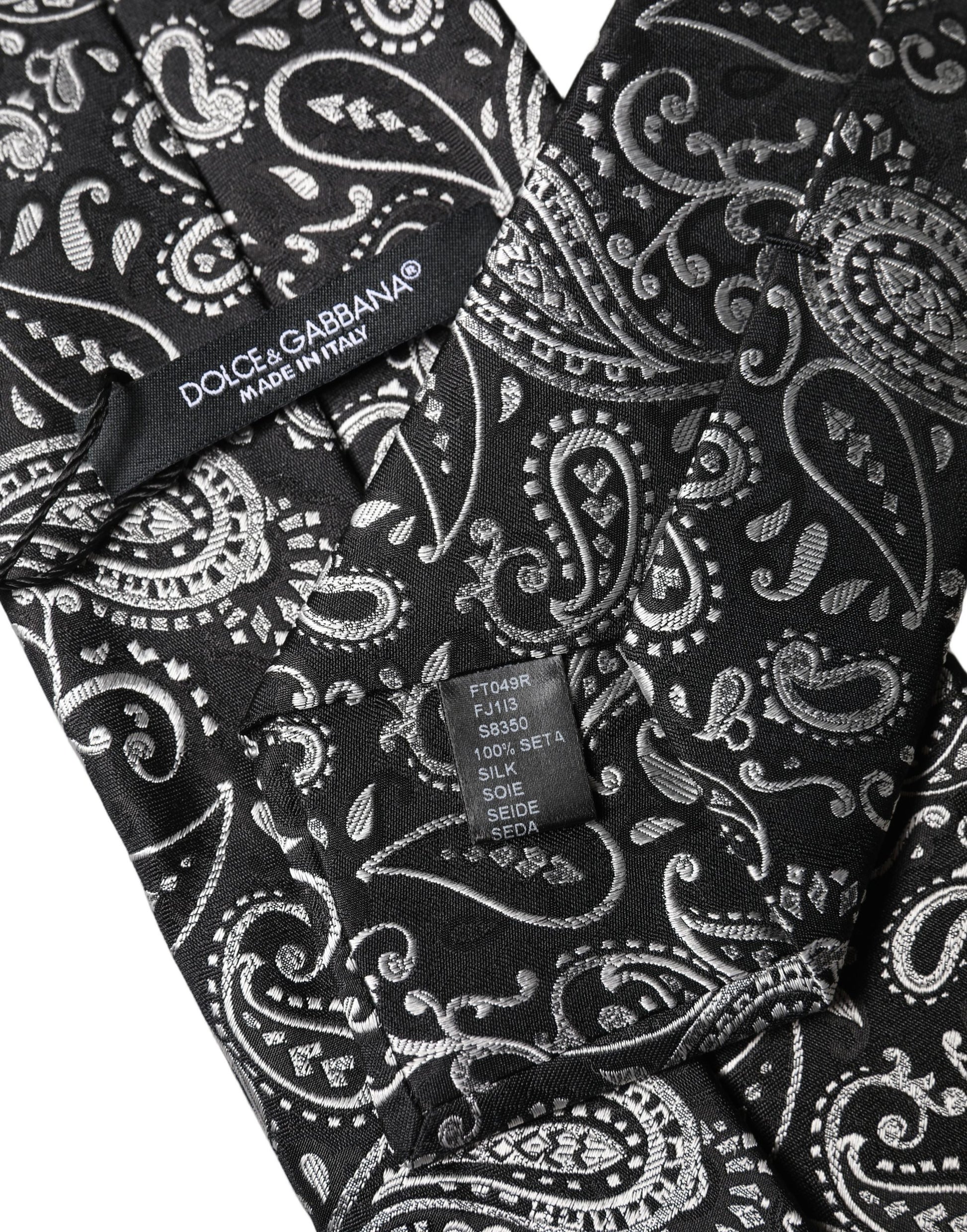 Dolce & Gabbana Black White Paisley Silk Adjustable Women Necktie Tie Curated Luxury Accessories by Orvyn