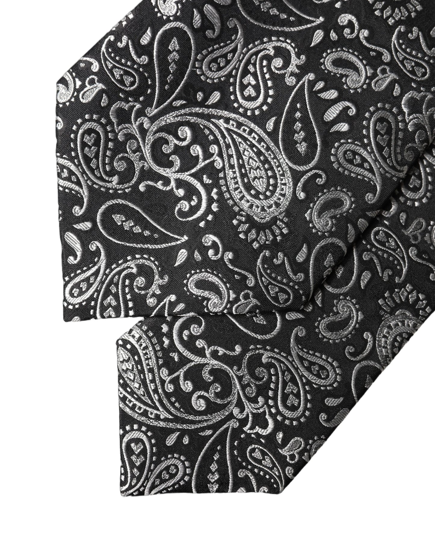 Dolce & Gabbana Black White Paisley Silk Adjustable Women Necktie Tie Curated Luxury Accessories by Orvyn