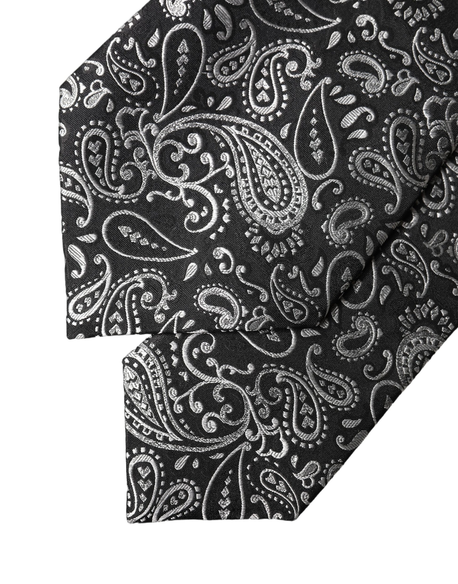 Dolce & Gabbana Black White Paisley Silk Adjustable Women Necktie Tie Curated Luxury Accessories by Orvyn